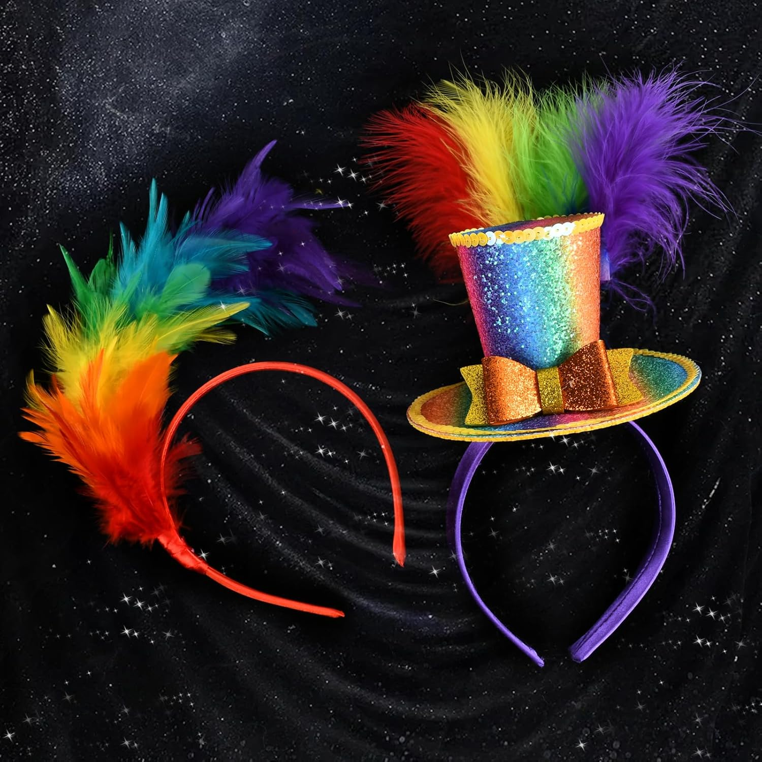 Colourful Feather Headband, 2 Pieces Rainbow Feather, Headwear, Rainbow Feather Headband, Rainbow Headband, Feather Headpiece, Hair Accessories Women, for Easter Wedding, Carnival, Party, Cosplay image number 4