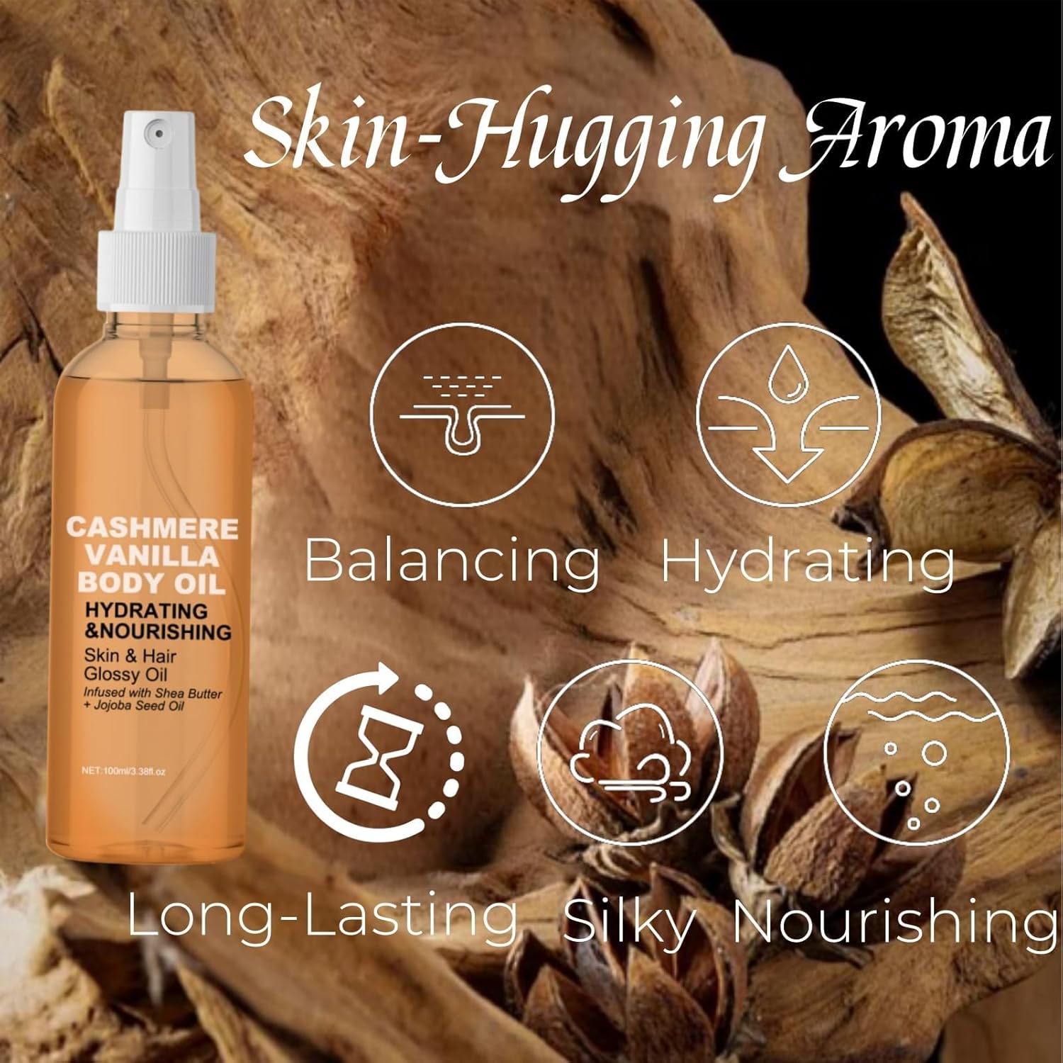 Vanilla Cashmere Body Oil,Cashmere Vanilla Body Oil,Moisturizing & Hydrating Body Oil,Vanilla Cashmere Spray,For Dry Skin and Hair. (3Pcs)