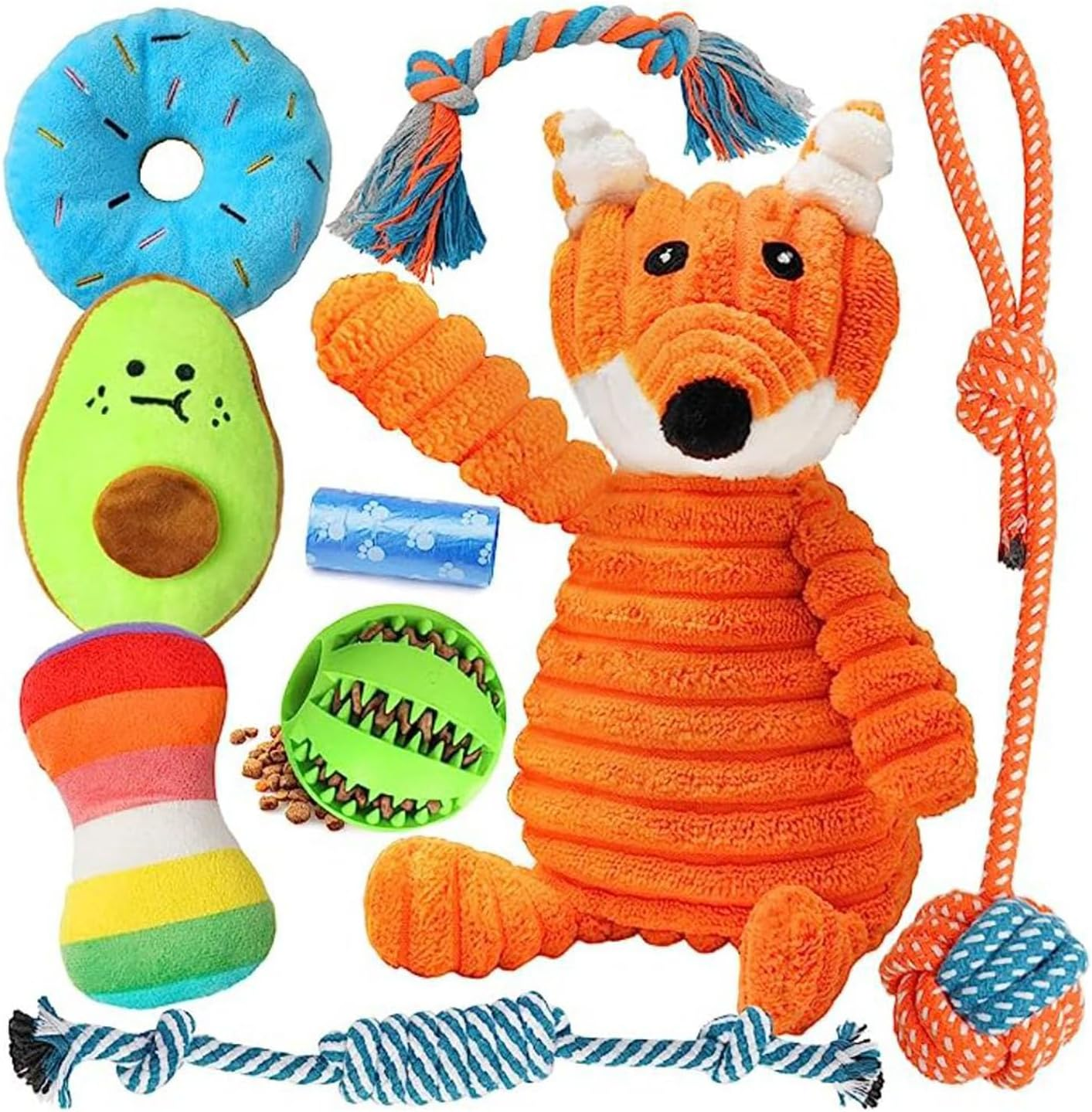 9 Pack Dog Puppy Toys for Teething Small Dogs, Puppy Chew Toys for Fun and Teeth Cleaning, Dog Squeak Toys, Ball and More Rope Dog Chew Toys for Medium to Small Dogs image number 4