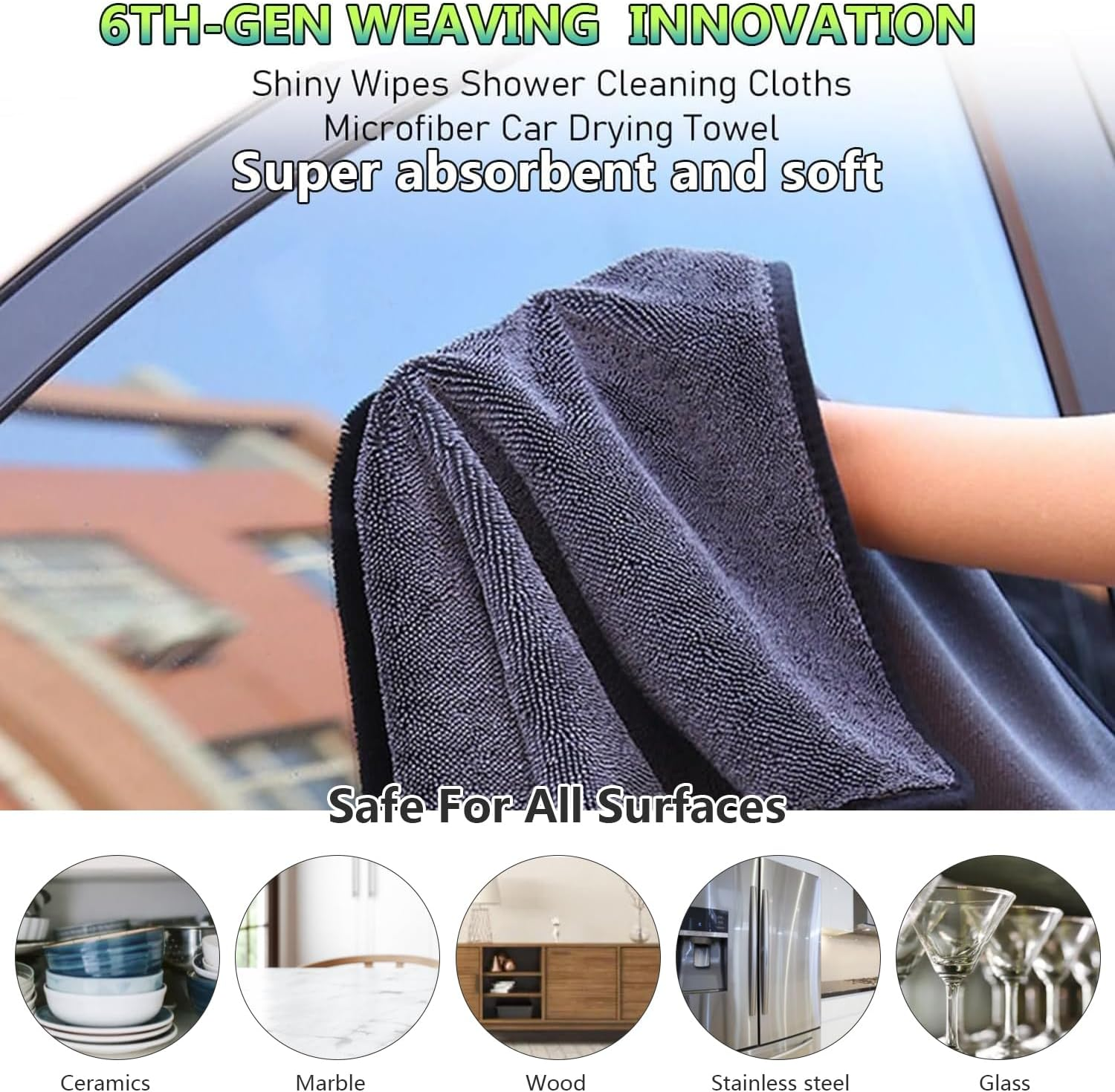 Shiny Wipes Cleaning Cloths,3Pcs Shiny Bath Drying Towels,Shower Doors Drying Towels,16 * 16In Streak Free Glass Window Car Mirror Super Absorben Microfiber Cleaning Cloths (3Pcs Grey 16 * 16&Prime;) image number 3