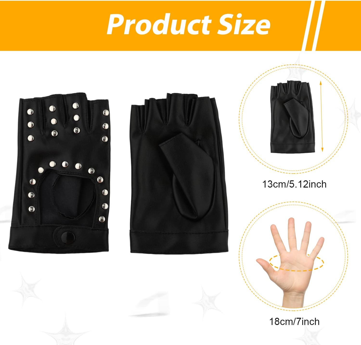 1 Pair Half Finger Leather Gloves, Stylish Fingerless Leather Gloves with Rivets Biker Punk Gloves for Halloween Women Girls Cosplay Performance (Black), Black, Medium image number 2
