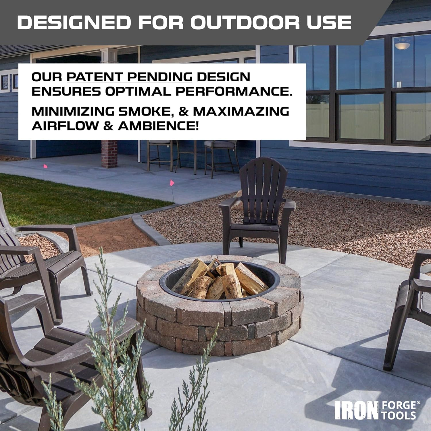 Iron Forge Tools Fire Pit Ring 48 Inch Outer/42 Inch Inner - Heavy Duty Metal Smokeless round Fire Pit Insert Liner for Outdoor - Fire Ring for outside Fire Pit (48X42X10 Inch) - Patent Pending