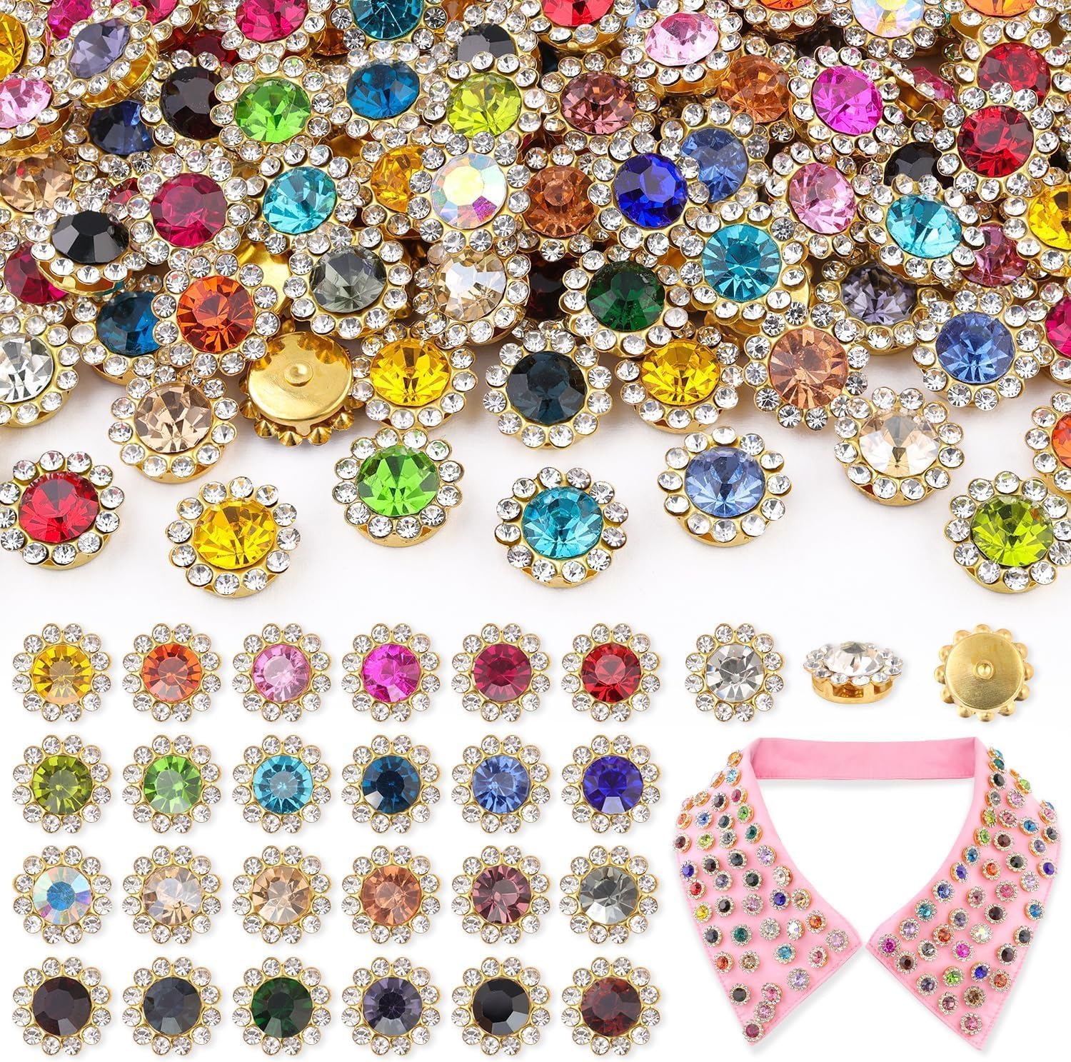 Rhinestones 200PCS 25 Mixed Colors Sew on Bedazzling Gems, Crystal Glass with Metal Base Flower Shape Claw Flatback for Crafting, Bedazzling on Clothes Shoes Hats Bags & Sewing Accessories image number 2
