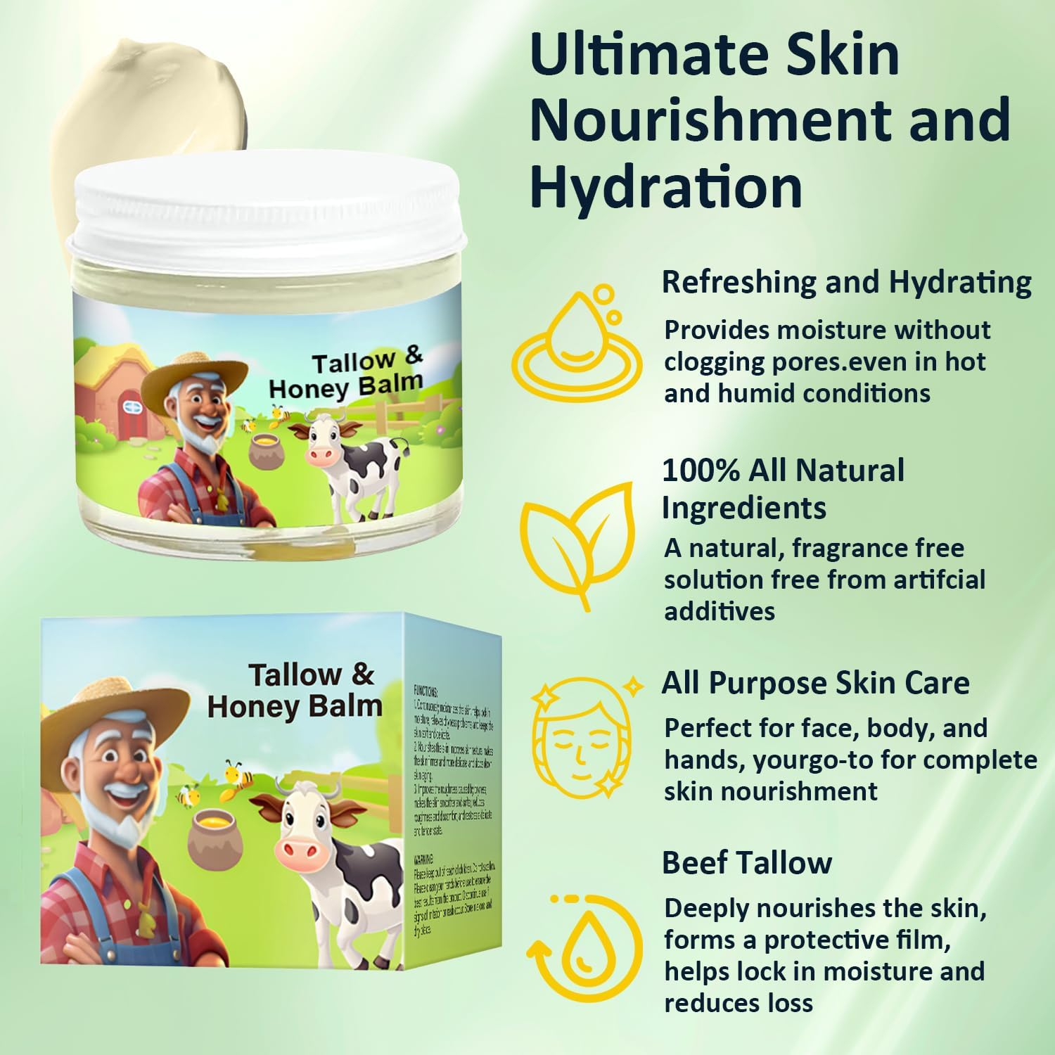 Tallow and Honey Balm, Beef Tallow and Honey Balm, Refreshing and Non Greasy Texture, Deeply Penetrate Skin, Absorbs Quickly for Hydrate Skin, Leaving It Feeling Soft, Supple and Glowing - 3 Pcs image number 3