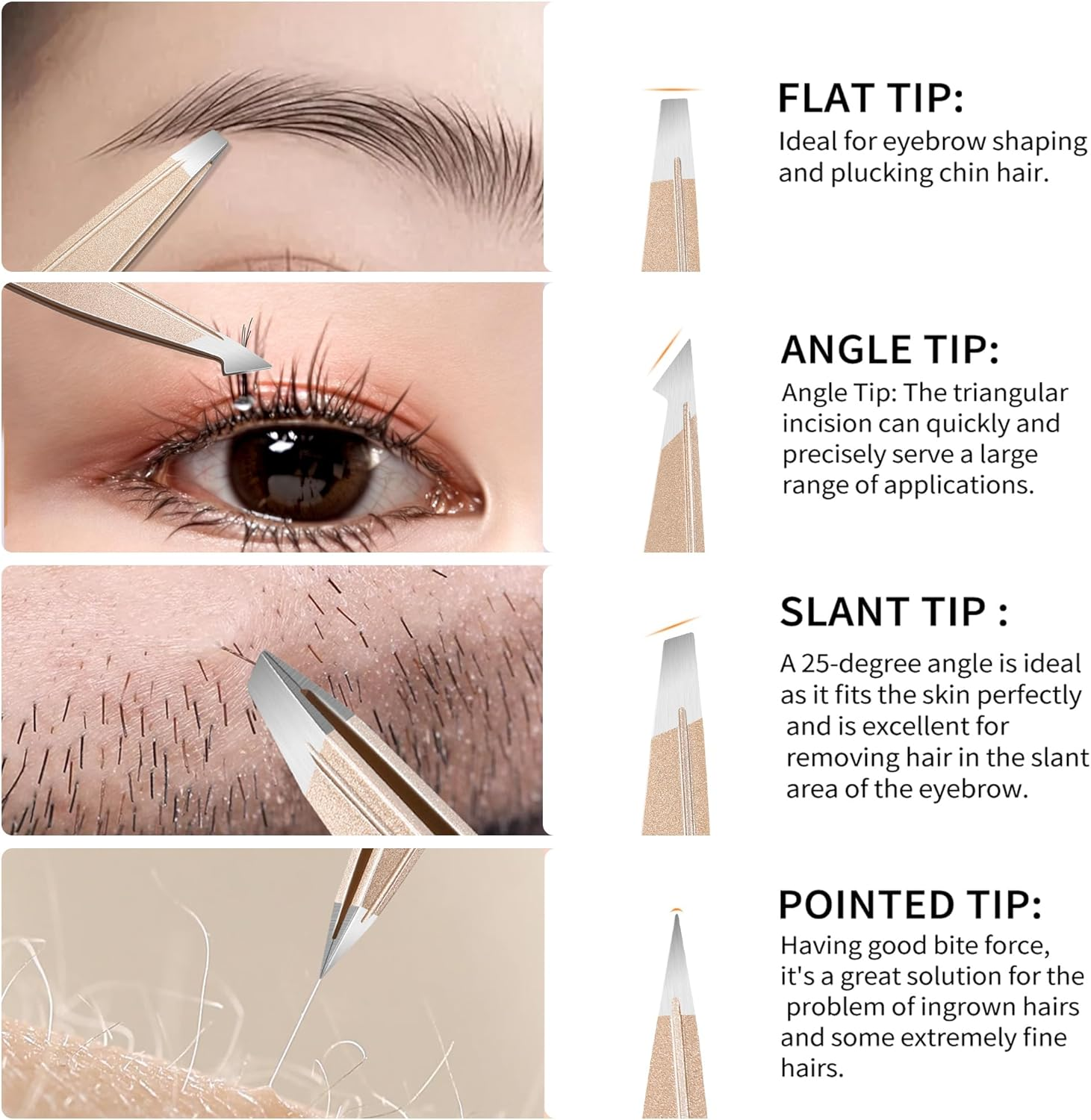 Tweezers Set for Women Facial Hair: 4Pcs Stainless Steel Eyebrow Tweezer Set with Travel Mirror Case, Suitable for Everyday Use in Car, Purse image number 6