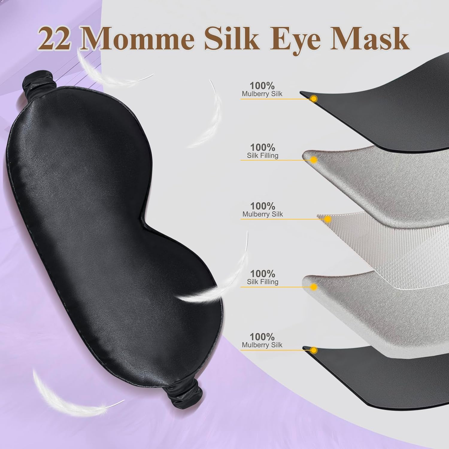 Beevines Silk Sleep Mask, 1 Pack 22 Momme Silk Eye Masks for Sleeping with Adjustable Strap, 3D Contoured Sleep Eye Mask for Eyelash Extension, Blackout Mulberry Silk Eye Mask for Men & Women (Black) image number 3