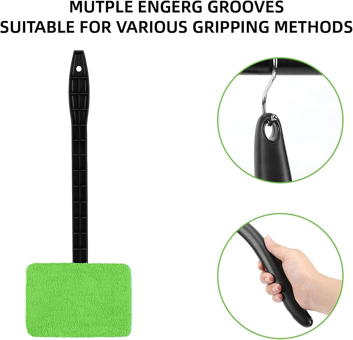 4Pcs Microfiber Car Window Cleaner Pads with Handles and Squeegee, Long Handle Microfiber Windshield Cleaning Wand Cloth Demister Pad, Microfiber Auto Window Cleaner Set image number 4