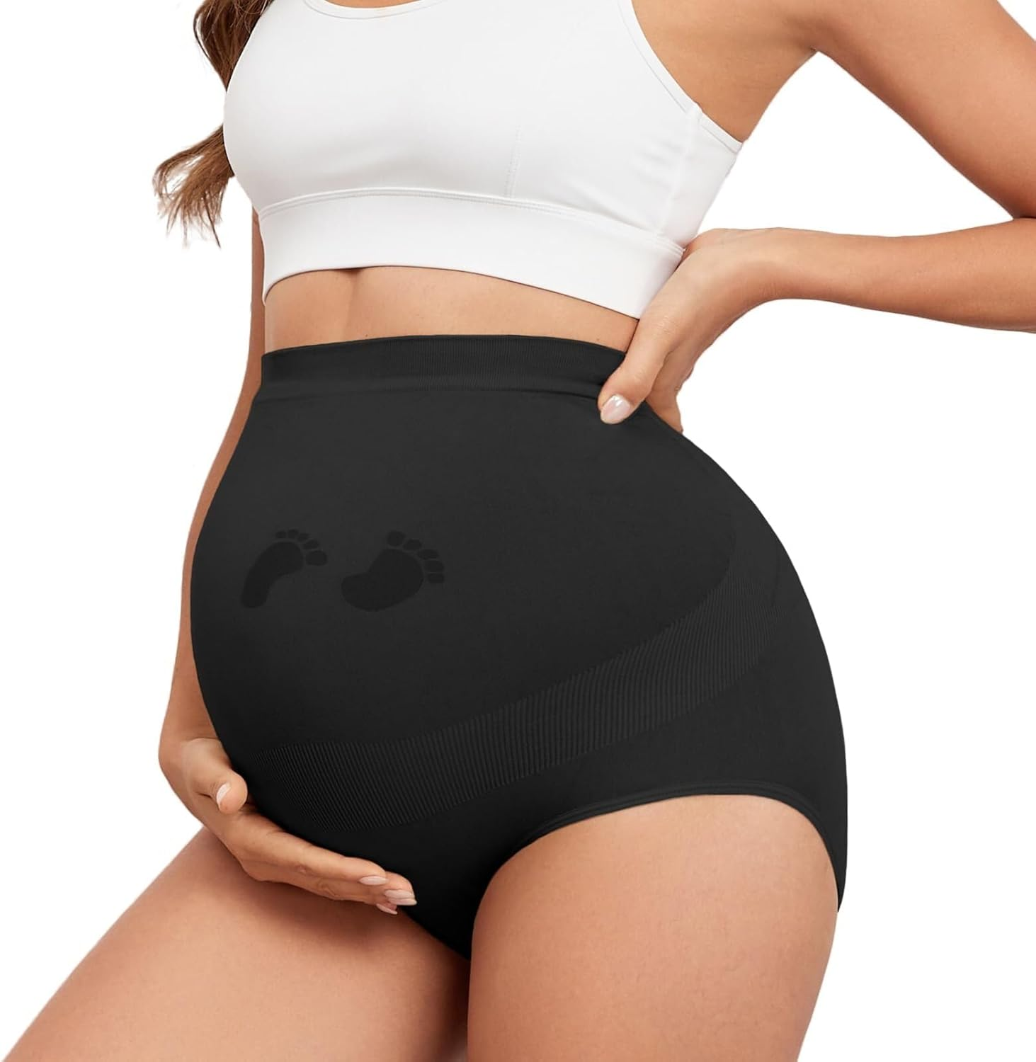 Maternity Underwear Seamless High Waisted Maternity Panties over Bump Pregnancy Belly Support image number 5