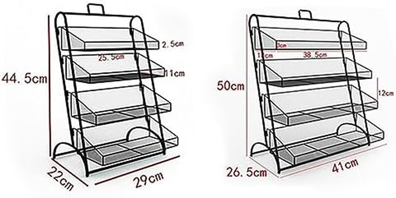 Snack Storage Rack Storage Baskets， Countertop Snack Stand Retail Store Display Rack(Black,41X26.5X50Cm) image number 5