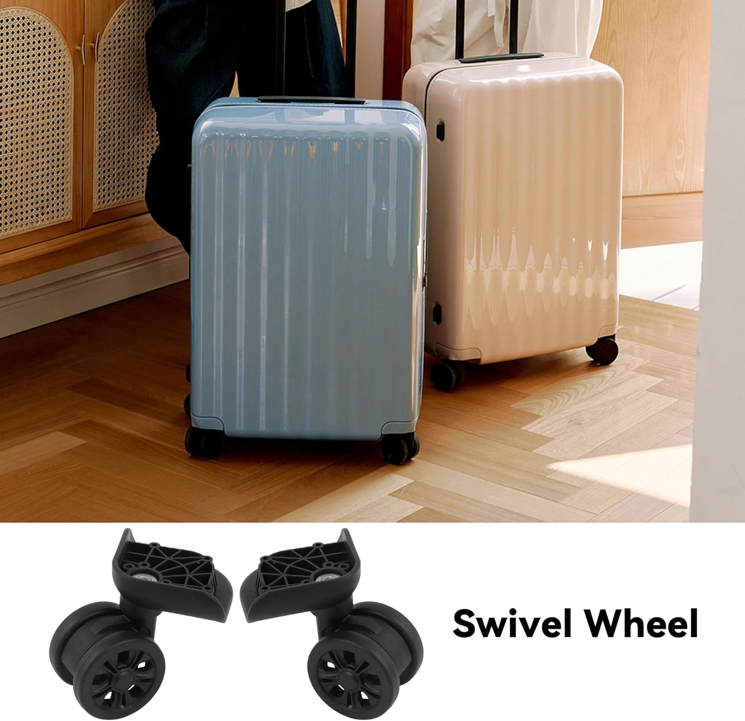 RDEXP 55Mm Dia Swivel Wheels Travel Luggage Replacement W311 Wheels Pack of 2, Black