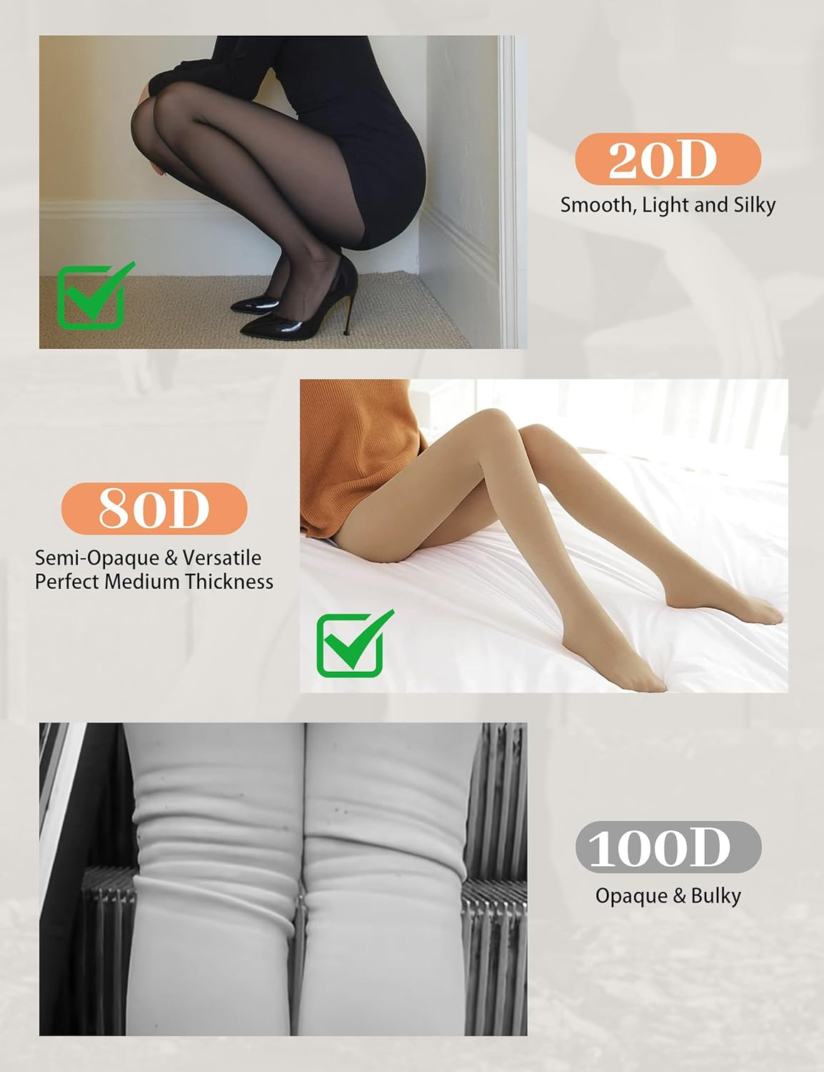 20D/80D Tights for Women Opaque Black High Waisted Stockings Womens Footed Pantyhose with Reinforced Toe image number 6