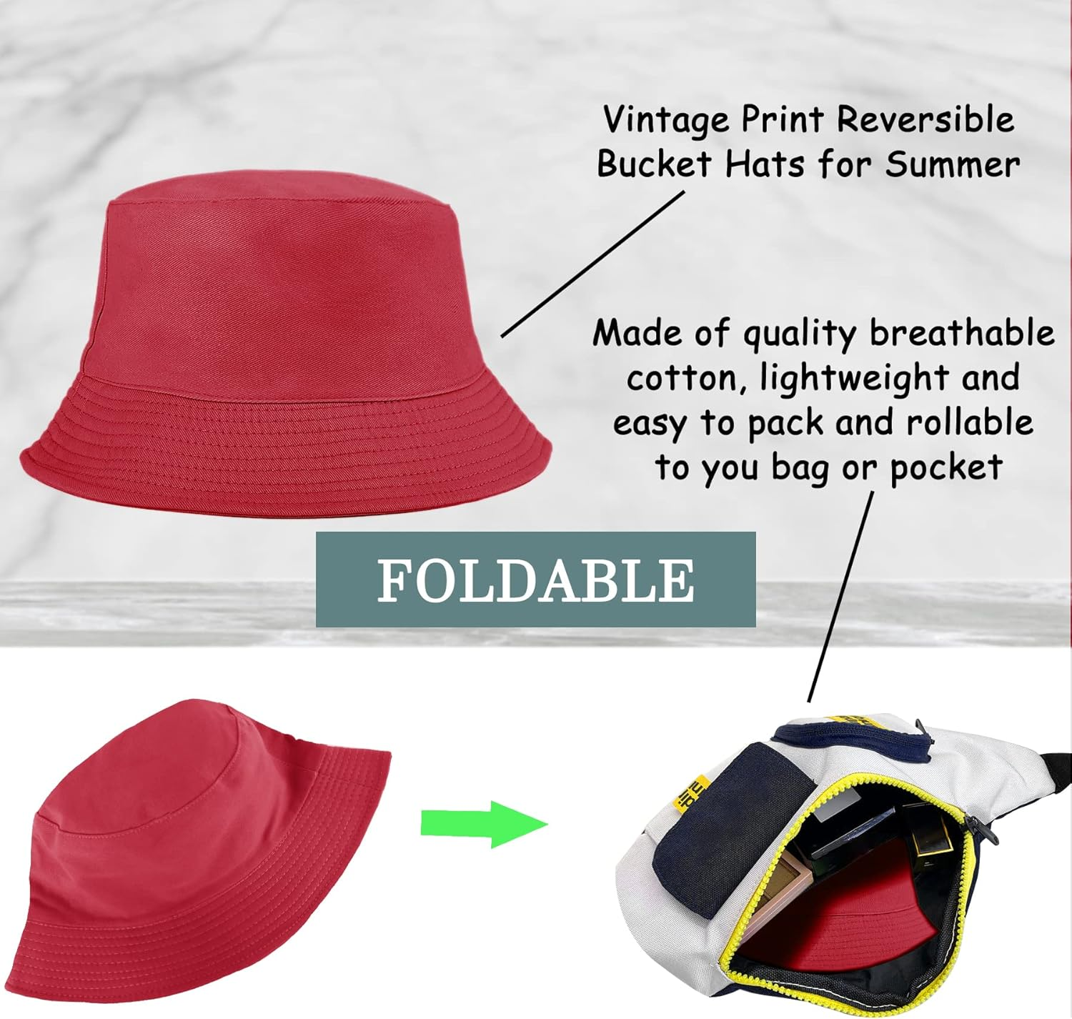 Women Bucket Hats - Summer Fisherman Hat Men Cotton Plain Bucket Hat Foldable Beach Sun Hats for Women Men, One Size - Black image number 2