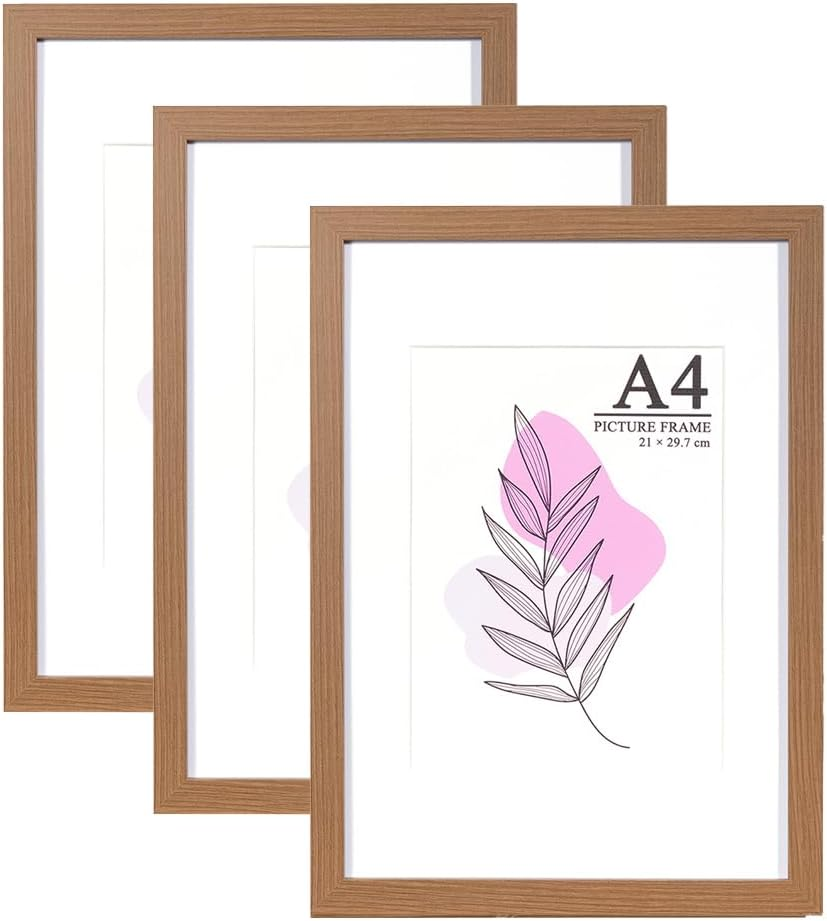 Baoee Set of 3 Brown A5 Photo Frames with Mount Acrylic Glass Poster Frame Certificate Frame Free Standing Wall Mounted