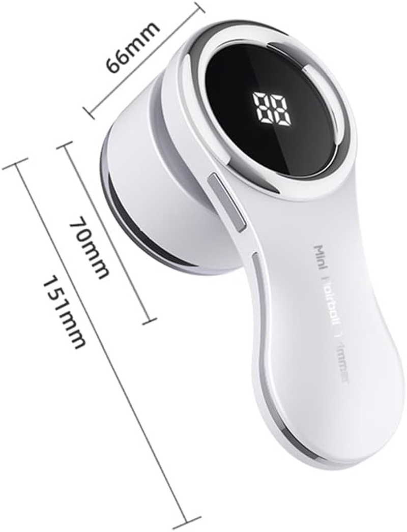 Frafuo Fabric Shaver-Electric Lint Remover with 6 Leaf Blades and Digital LED Display-Portable Sweater Defuzzer Remove Clothes Fuzz, Lint Balls, Sweater, Couch, Blanket, Curtain (White, 3 Cutters)