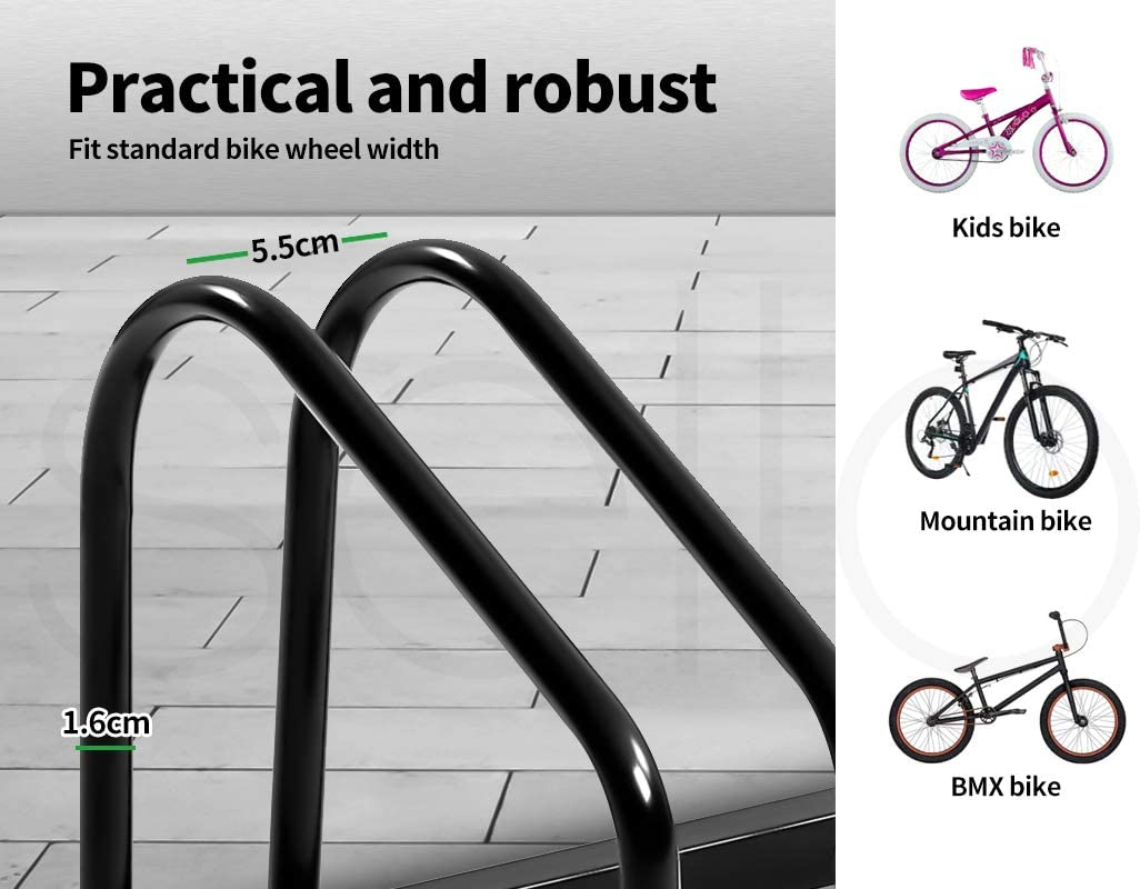 6 Bike Stand Outdoor Bicycle Floor Parking Rack Indoor for Garage Storage,Fits 16Inch 18Inch 20Inch 24Inch 26Inch 27.5Inch 29Inch Kids Mountain Bicycle Speed Cycling City Bikes Wheel,Black image number 4