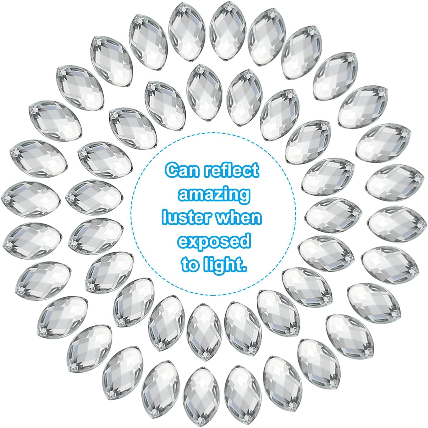 Uxcell Marquise Gems, 300 Pcs 8X4Mm Acrylic Rhinestones Flat Back Navette Horse Eye Crystal Gems for Jewelry Making DIY Craft, White image number 6