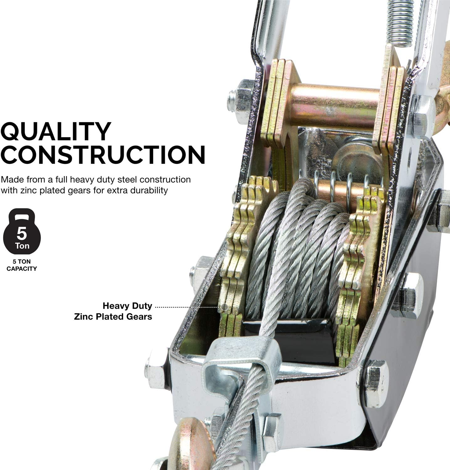 NEIKO 02256A Come along Winch, 5-Ton (10,000 Lbs) Pulling Capacity, 10Ft, 3 Hook, Heavy Duty Power Cable Come along Tool with Dual Gears, Hand Winch Cable, Automotive Hoist Winch Puller, Recovery Gear image number 4