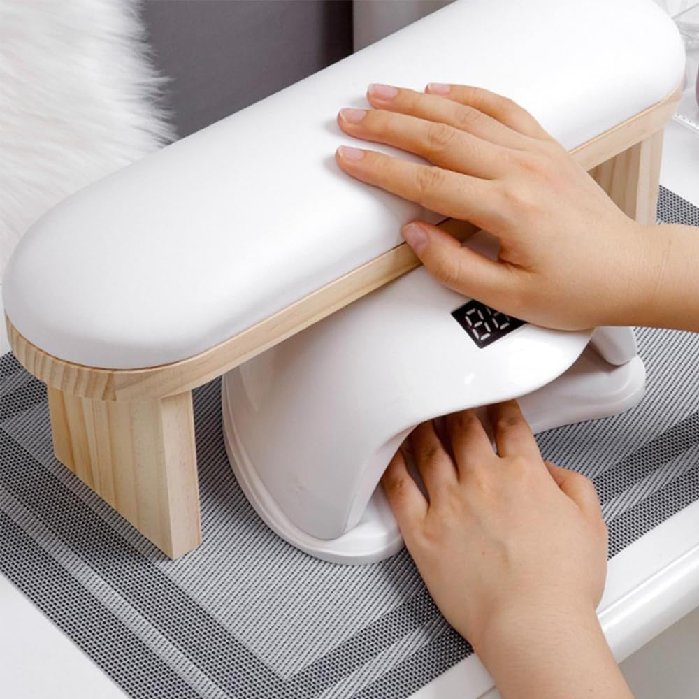 Nail Arm Rest, Sturdy Solid Wood Construction, Easy to Clean, Resistant to Wear, PU Leather Surface, Soft Density Sponge, Height Adjustable Design, Nail Supplies for Nail Techs image number 4