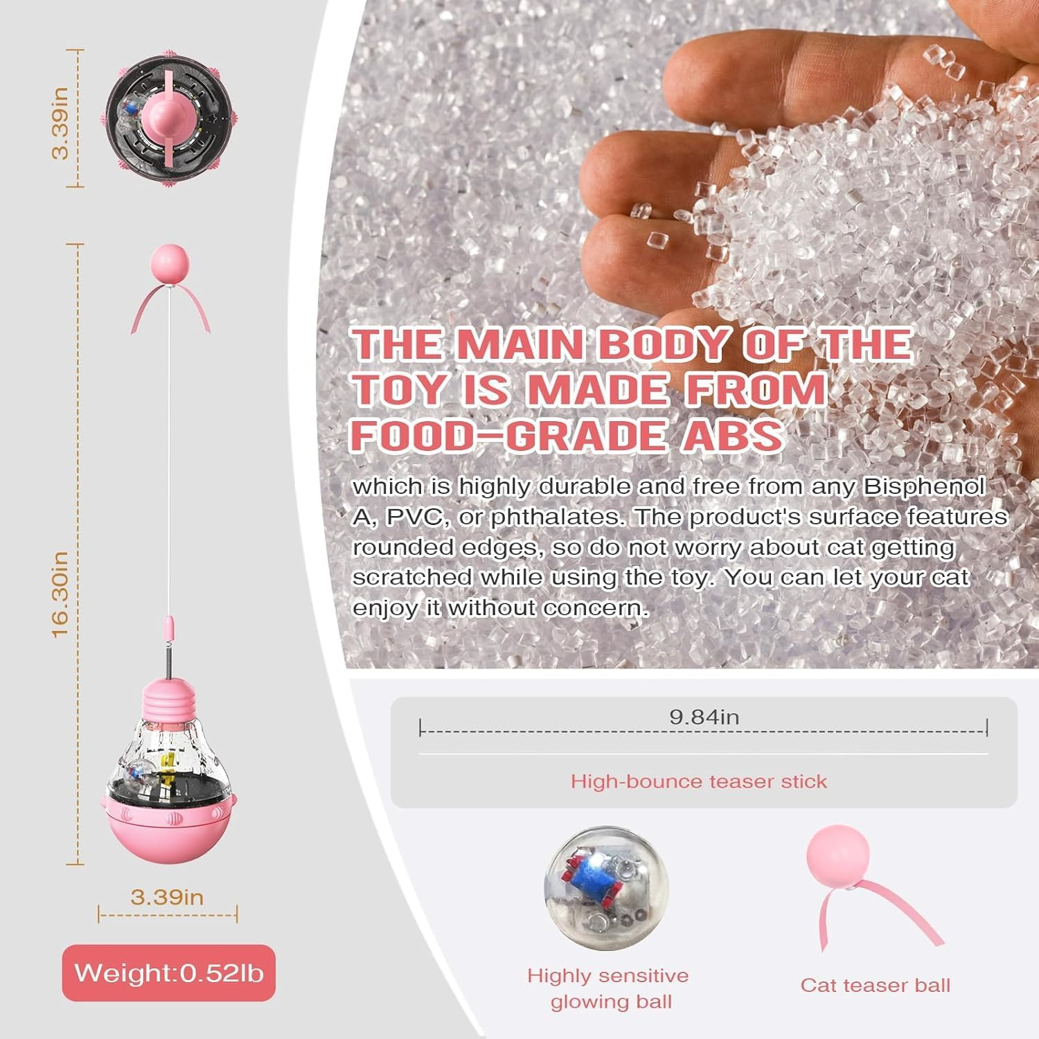 Cat Interactive Toys, Undefeated Cat Toys with Teaser Stick, Light up Teaser Cat Toys, Slow Fooder Feeding Pet Toys image number 4