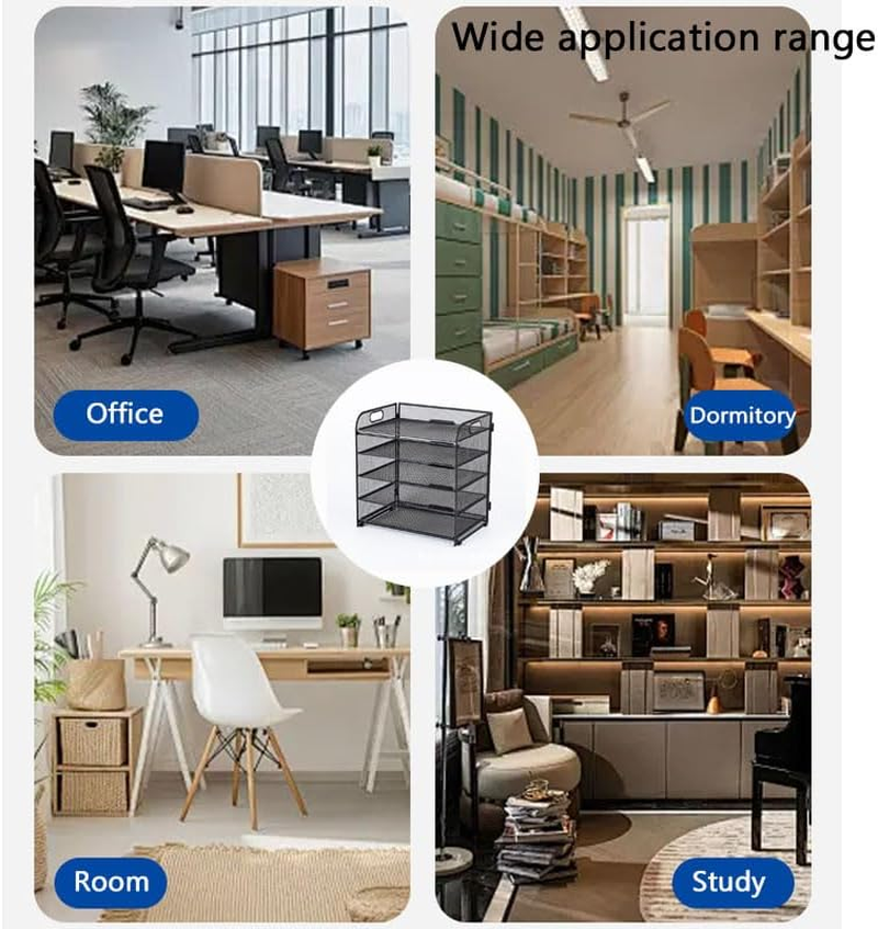 5-Tier Mesh Desk File Organizer with Handle &ndash; Black Letter Tray for Office, Home, School,Paper Sorter & Document Organizer (Black) image number 6