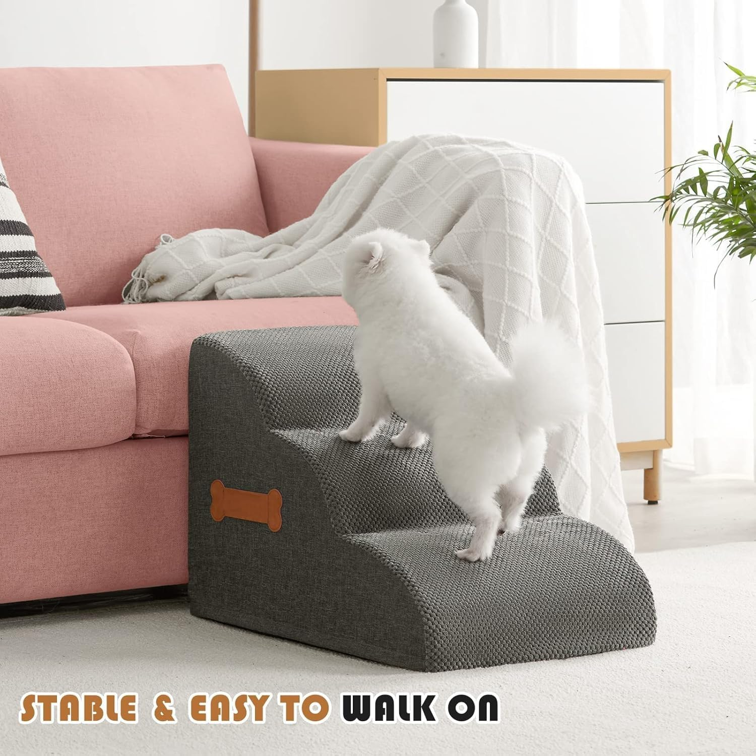 Dog Stairs,3 Tiers Dog Ramp and Stairs for Beds or Couches - Non - Slip Sturdy Pet Steps,Dog Stairs and Ramp for Small & Large Dogs to Get on High Bed & Outdoor Steps image number 6
