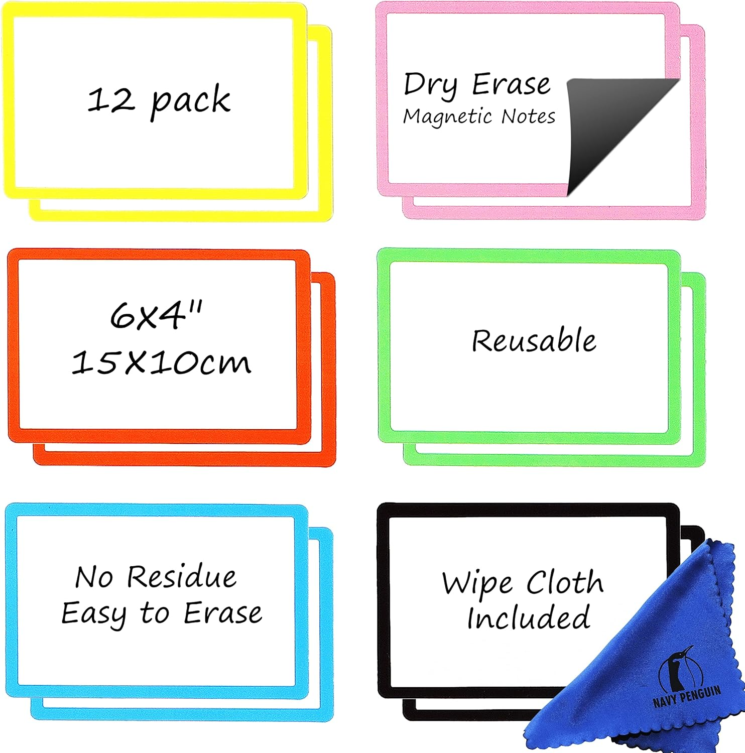 Dry Erase Magnets Set - 24 Pack - 4X4 Whiteboard Magnetic Planning Pads Labels - Small White Board Magnet Strips Name Tags for Home, Office and Classroom image number 6