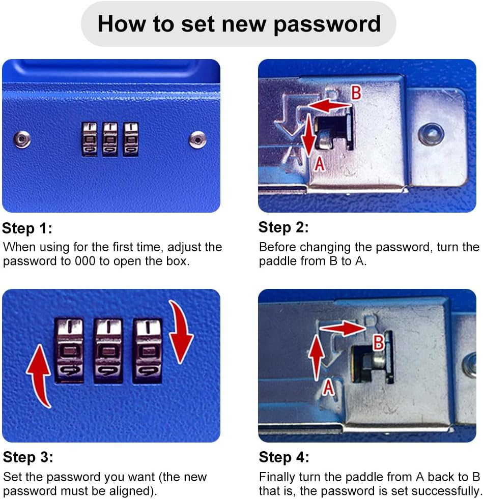 Vivva Steel Cash Box with Combination Lock, Metal Small Money Organizer with Money Tray, Cash Storage Box with Lockable Cover, Cash Drawer(Black, 25X20X9Cm) image number 3