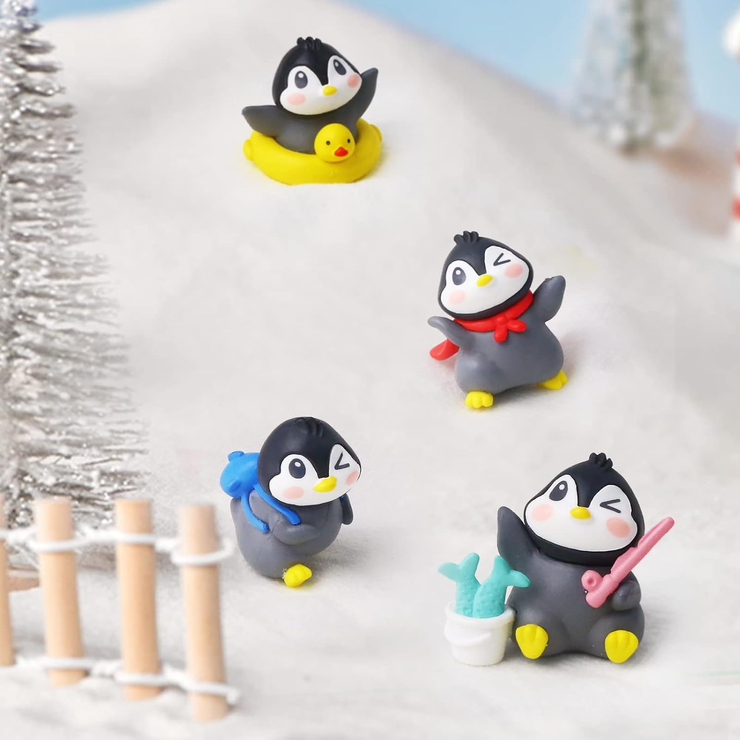 6Pack Mini Cute Penguin Figures Cake Toppers,Lovely Penguin Characters Toys Miniature Fairy Garden Decor for Kids Birthday Baby Shower Party Automobile Decoration - Rabbit image number 6