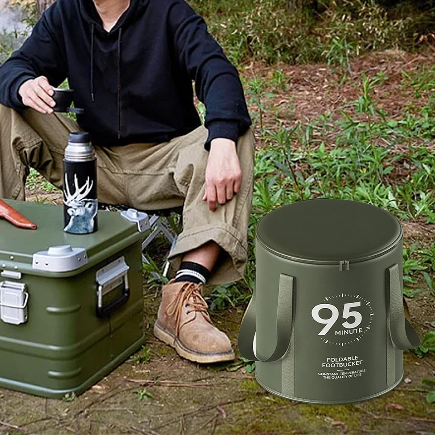 Portable Travel Bucket for Soaking Feet | Bucket for Feet Soaking with Handle, Insulated Foot Bath Bag, Water Container for Foot Spa Camping Fishing Soaking Feet image number 6