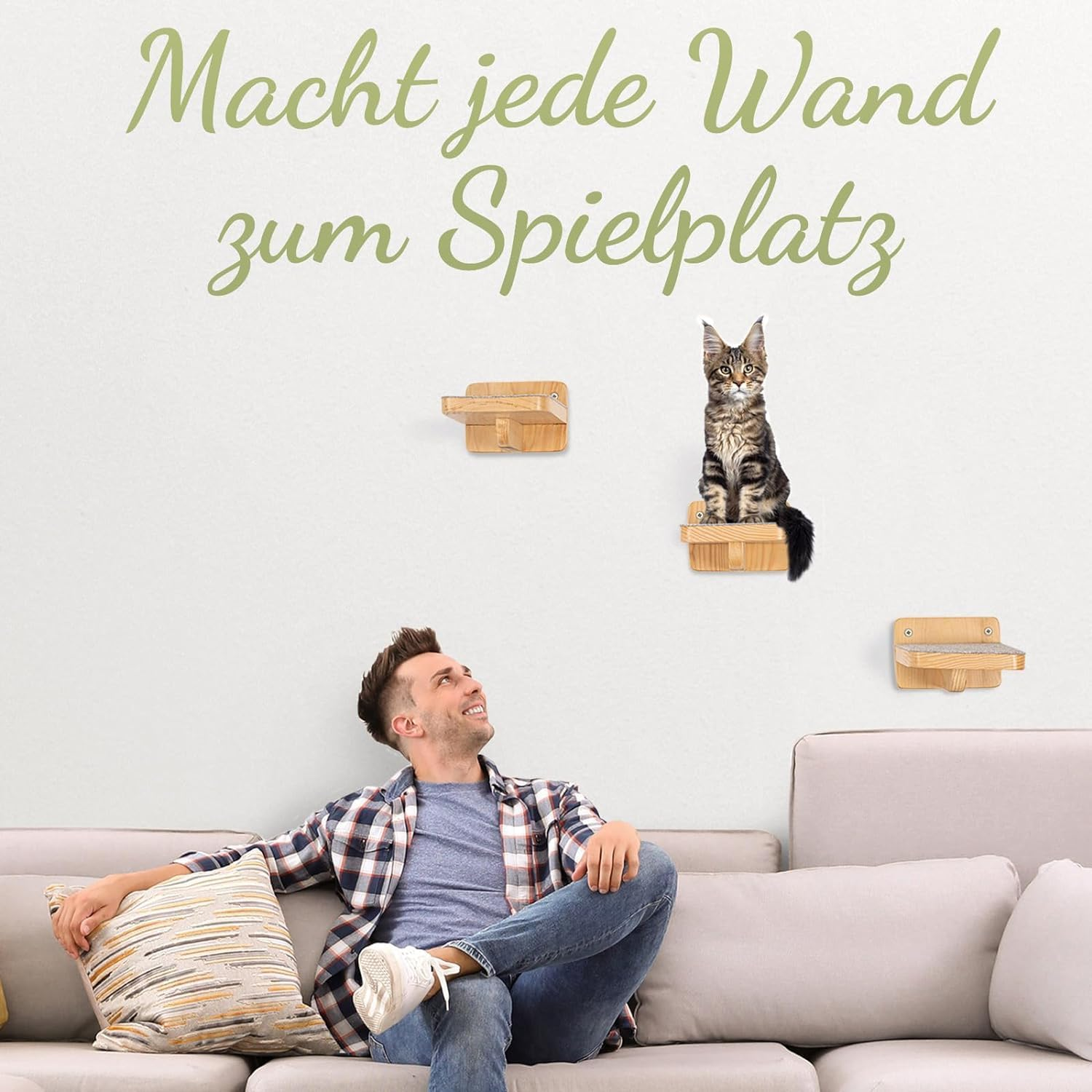 WOOWOOD&reg; Cat Climbing Wall | Cat Stairs Set of 3 | Cat Stairs Wall | Cat Climbing Wall Set | Cat Ladder | Cat Wall Climbing | Catwalk Cat | Cat Wall Climbing | M image number 6