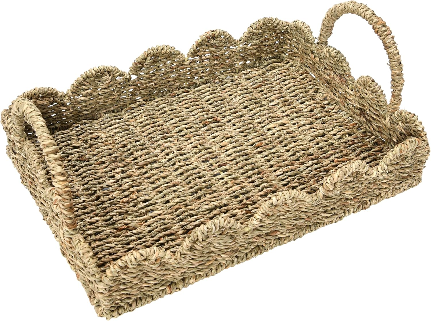Household Essentials Handwoven Tray with Scalloped Edge and Handles, Natural image number 3