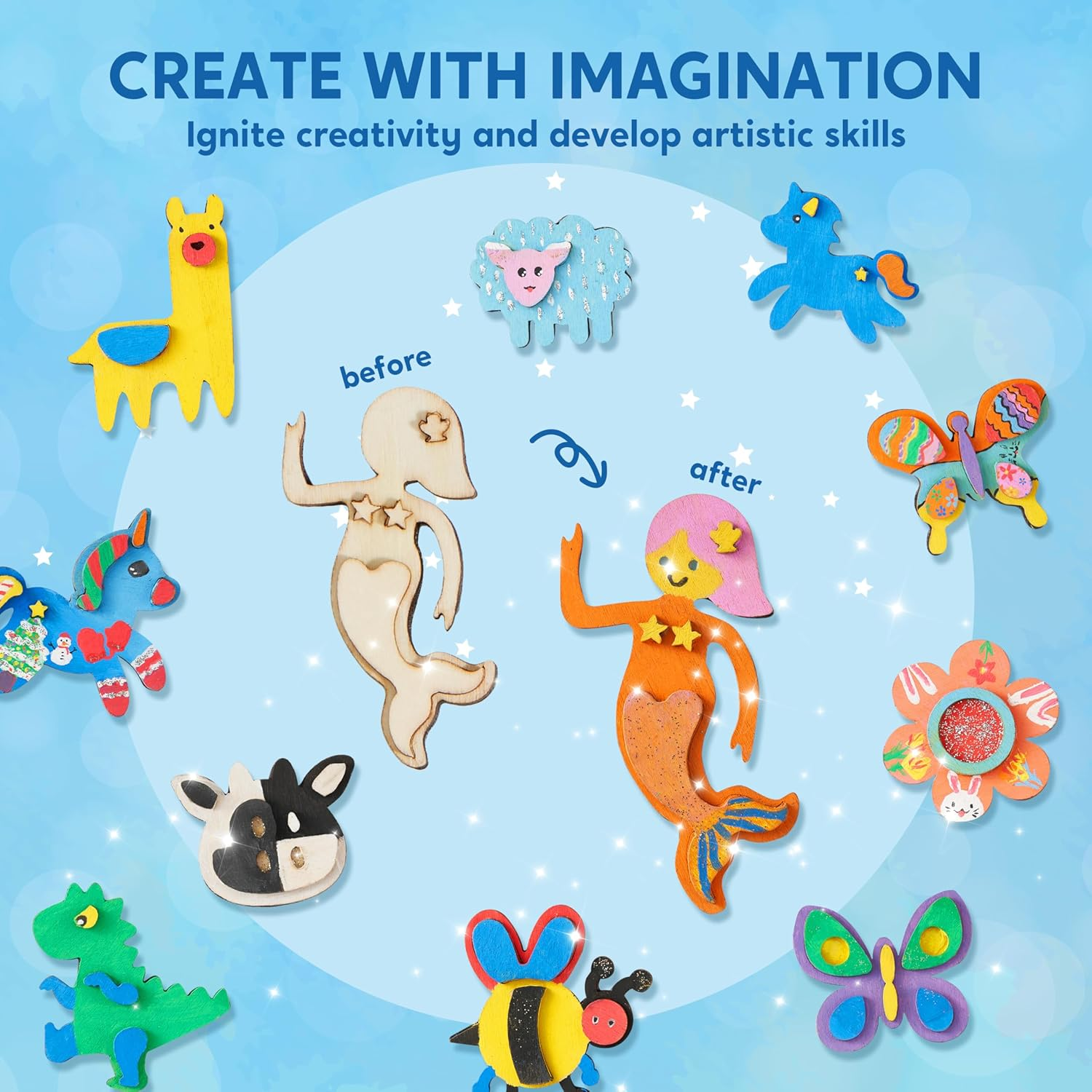 JOYIN Wooden Magnets, Spring Arts & Crafts for Boys and Girls Ages 4+, Childrens Painting Craft Activities Kit, Craft Toys Gifts for 4, 5, 6, 7, 8, 9, 10, 11 & 12 Year Old Kids, Easter Basket Stuffers image number 1