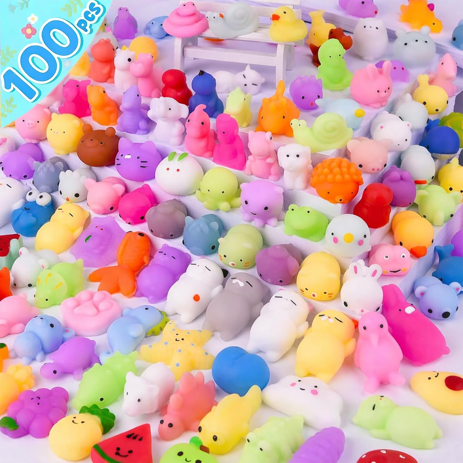100 Pcs Mini Animal Squishies Toys Stress Relief Toys, Stress Reliever Anxiety Toys for Kids Adults for Halloween Christmas Easter Party Favors, Classroom Prizes, Birthday Gifts, Party Bag Fillers image number 6
