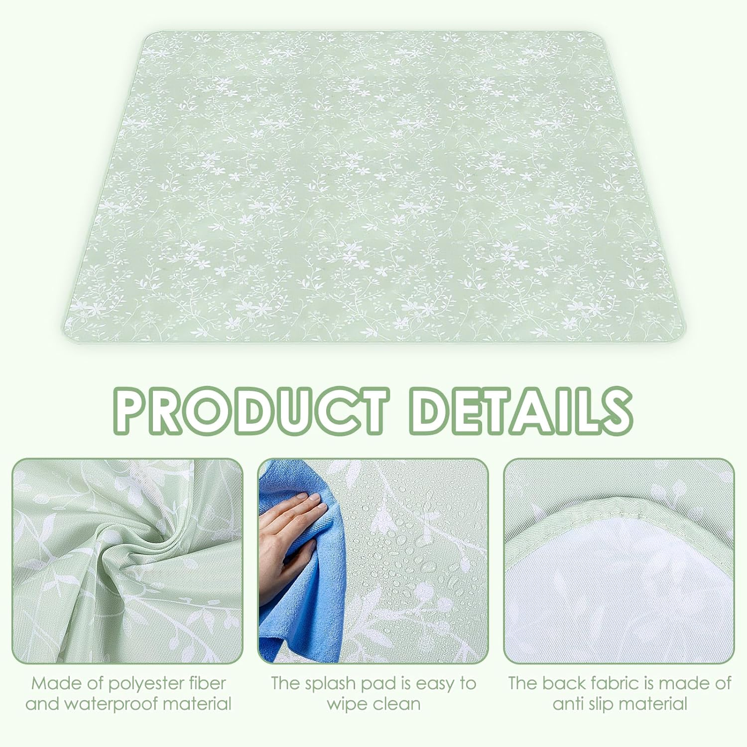 51Inch Baby High Chair Splash Mat, Waterproof Baby Food Spill Floor Mat, Nonslip Portable Picnic Pad, Baby Crawling Mat for under High Chair 130&times;130 Cm (Green) - Colorful image number 2