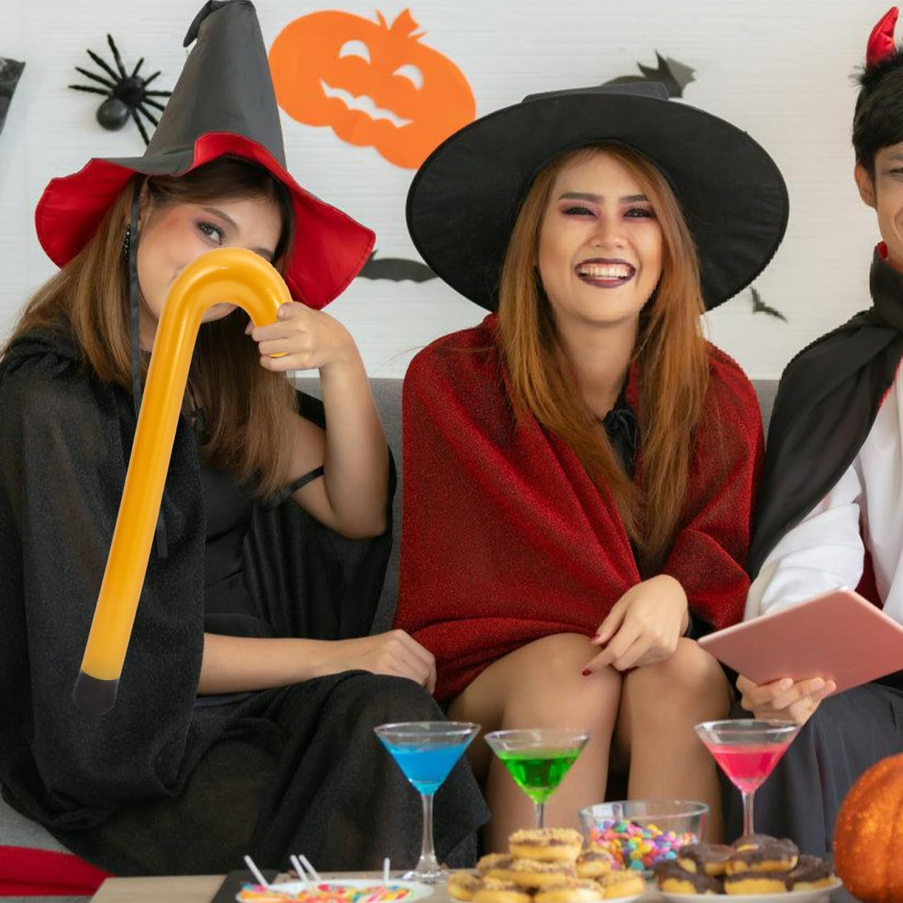 PRETYZOOM Halloween Inflatable Walking Stick, 35 Inch Blow-Up Giant Crutch Balloon for Elderly Cosplay Costume Accessory, Halloween Party Supplies