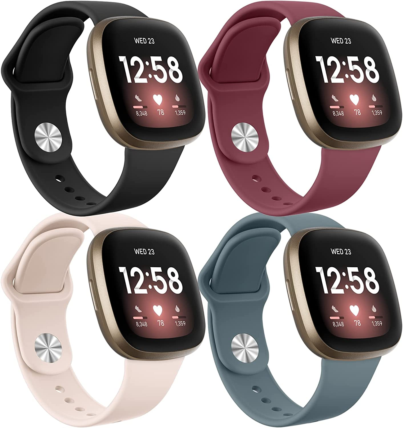 [4 Pack] Silicone Bands for Fitbit Versa 4, Versa 3, Sense 2 and Sense - Soft Adjustable Sport Wristbands for Women/Men image number 3