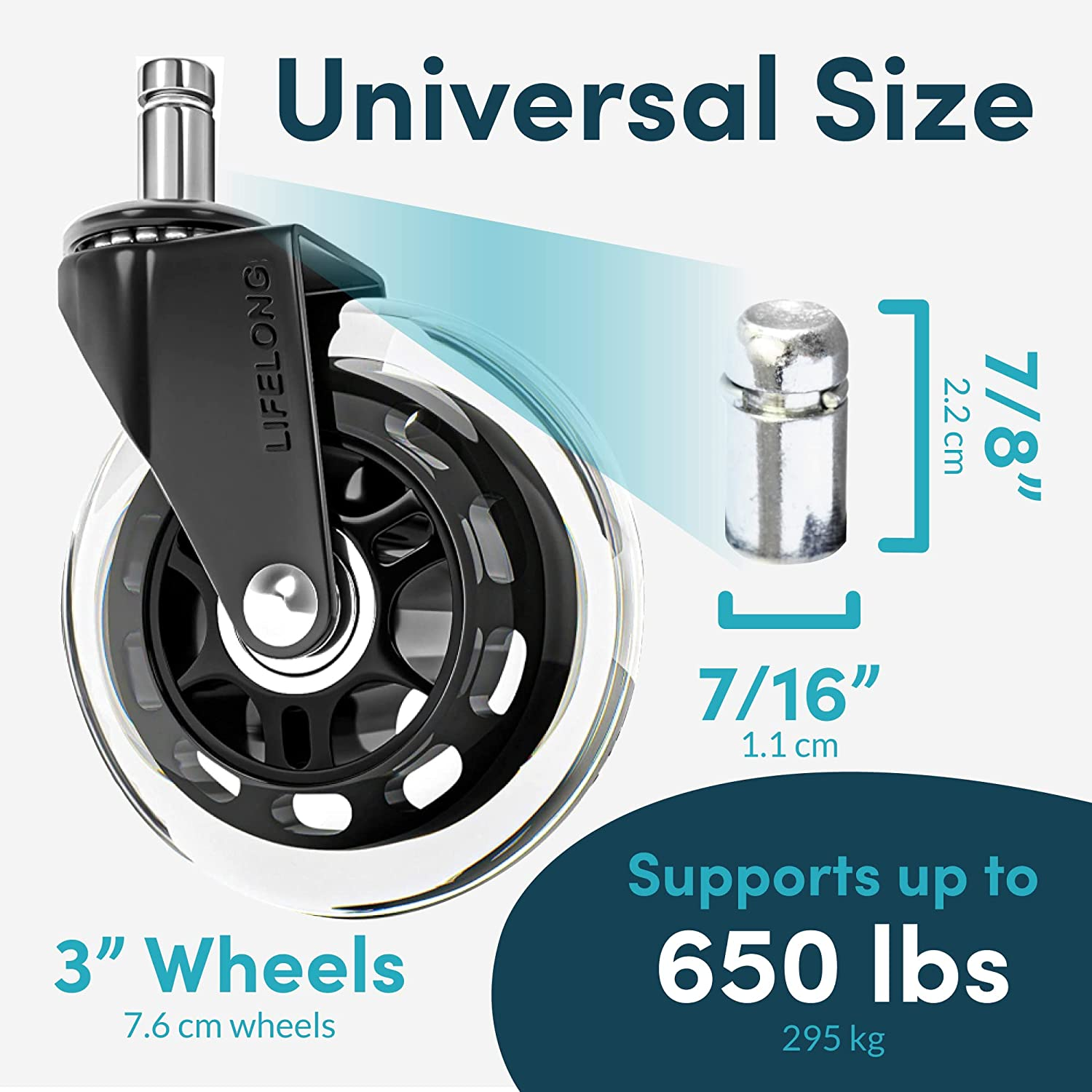 Office Chair Wheels Replacement Rubber Chair Casters for All Floors Including Hardwood Floors, Office Chair Castors for Home and Office Chairs to Replace Office Chair Mats - Universal Fit (NOT 1KEA) image number 2