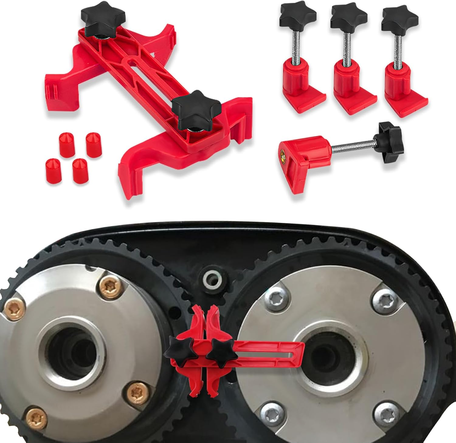 Kutyun Cam Lock Tool Set, Universal Dual Cam Clamp Camshaft Locking Tool Kit, Sprocket Gear Locking Tool Kit, Car Dual Camshaft Clamp, Car Main Cam Timing Sprocket Gear Locking Tool Set for Most Cars image number 2