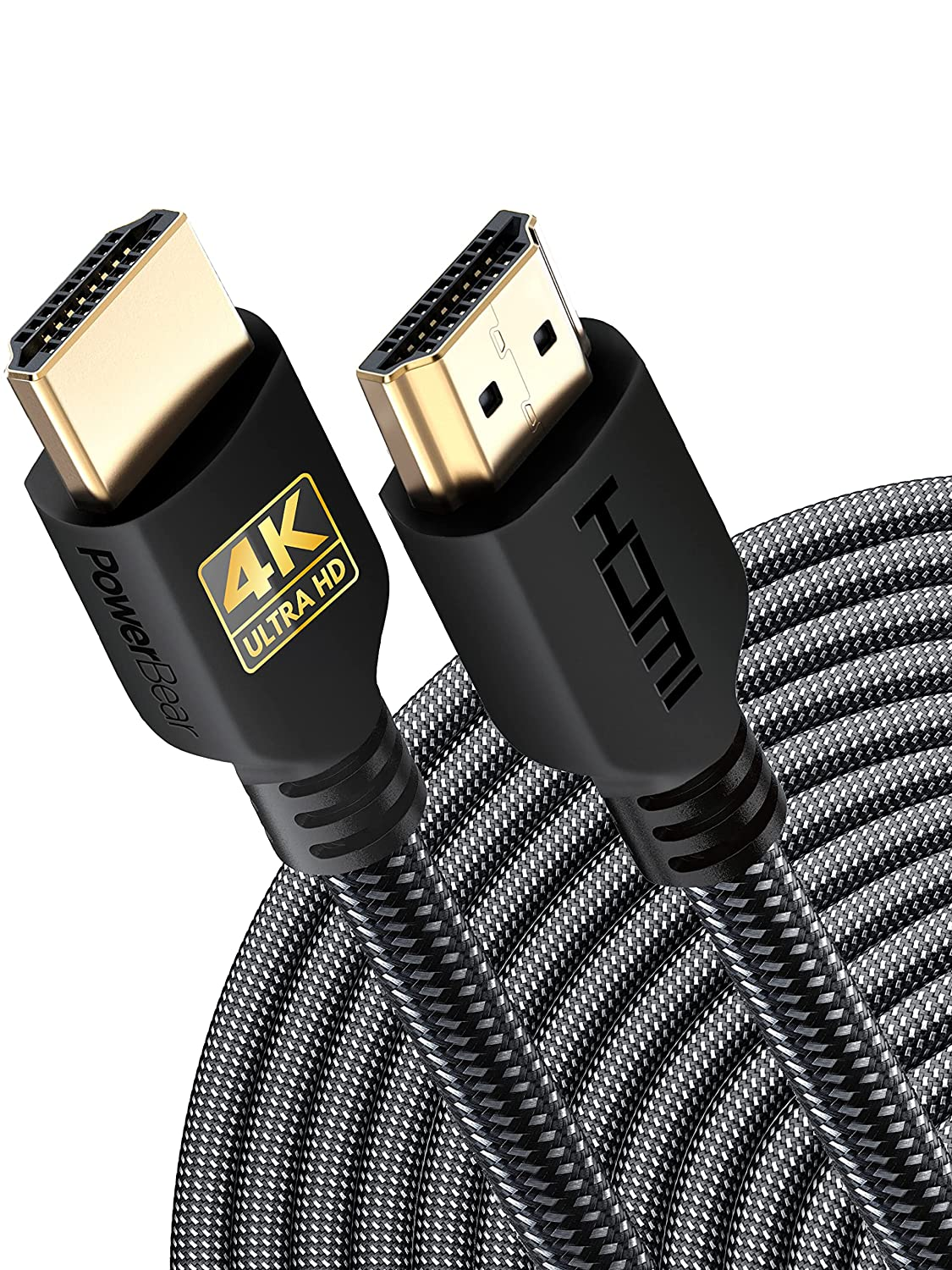 Powerbear 4K HDMI Cable 1 M | High Speed, Braided Nylon & Gold Connectors, 4K @ 60Hz, Ultra HD, 2K, 1080P, ARC & CL3 Rated | for Laptop, Monitor, PS5, PS4, Xbox One, Fire TV, Apple TV PC