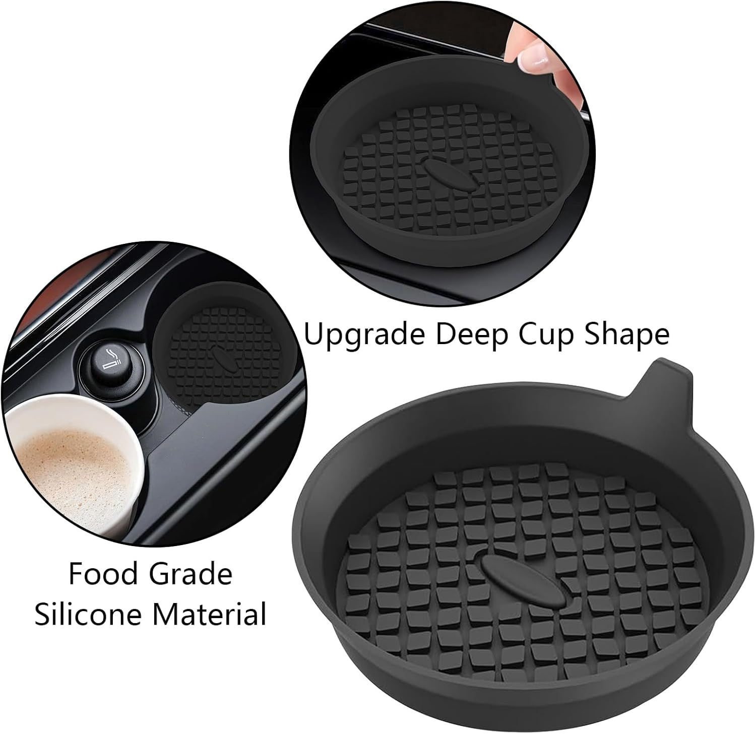 4 Pcs Car Cup Holder Coasters, Universal Non-Slip Silicone Coasters, Recessed Automotive Cup Holder Inserts, Waterproof Auto Cup Mats (Black) image number 2