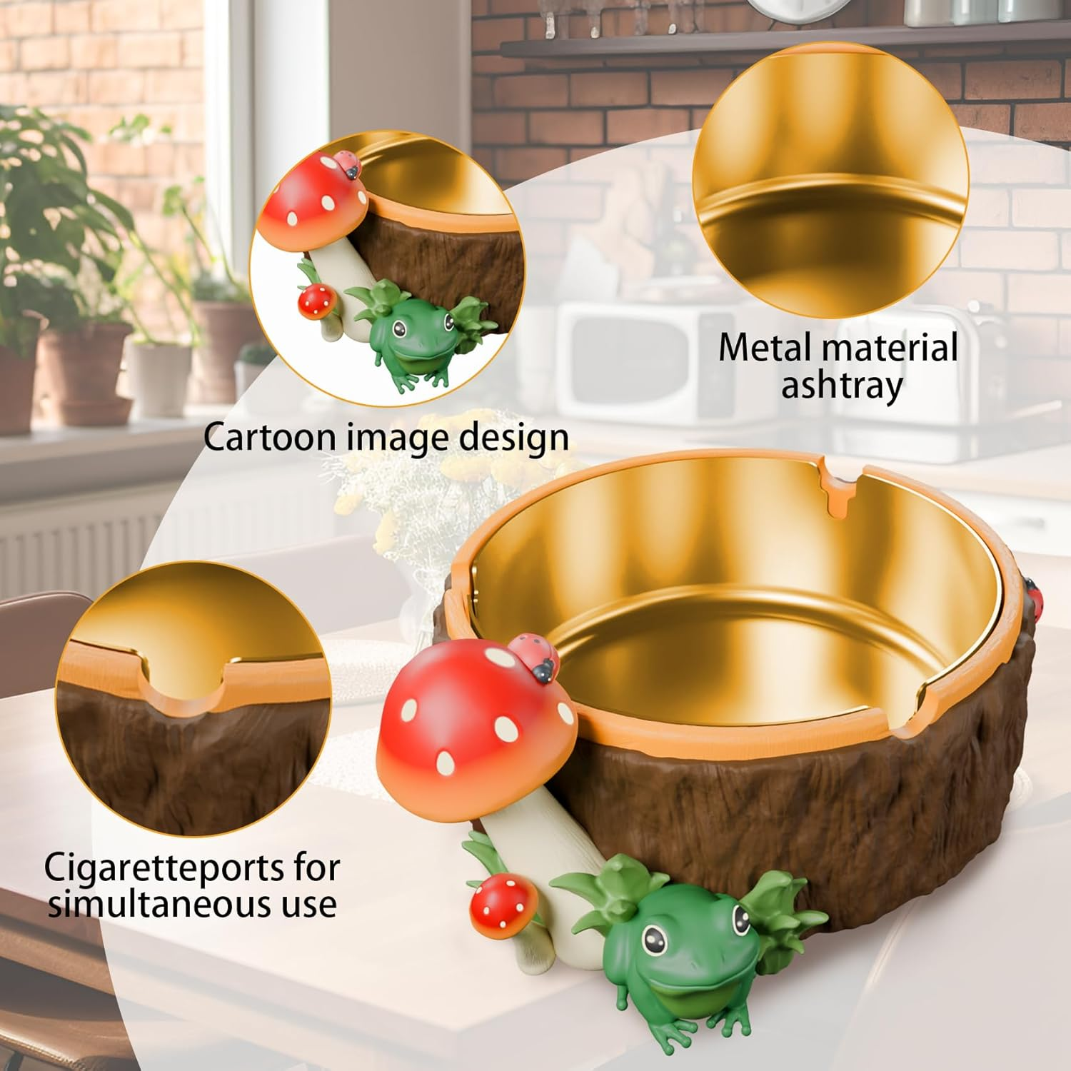 Ashtray, Cute Mushroom Ashtray with Stainless Steel Tray for Cigarette, Resin Ash Tray for Indoor or Outdoor Use Mushroom Decor, Ash Holder for Home and Garden Decor image number 2
