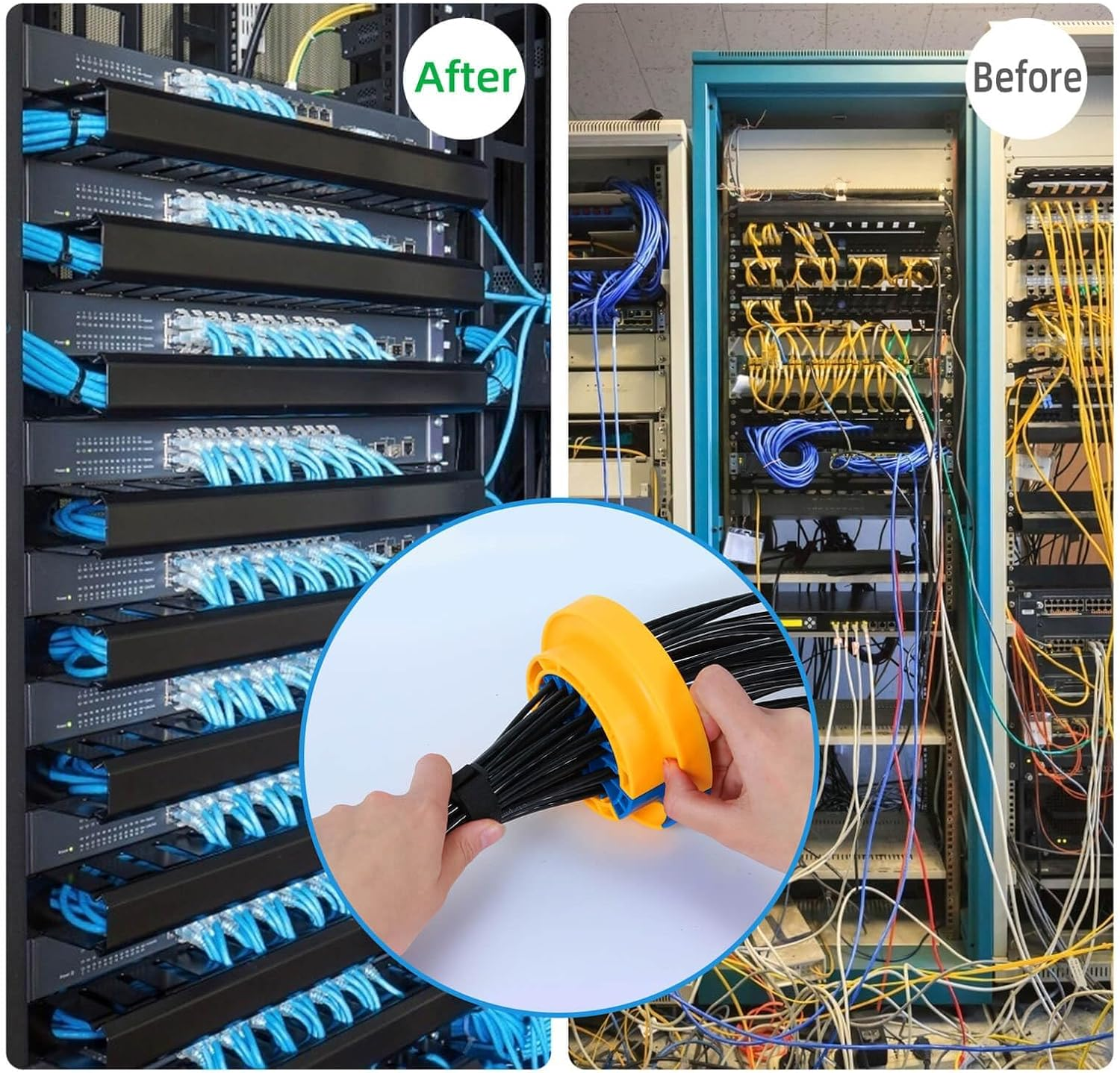 Wire Comb, Network Cable Management Tools, Networking Tools for Comb Any Cables or Wires with a Diameter up to 1/4 ", Cable Organizing Tool and Ethernet Cable Organizer Tool Yellow Blue image number 2