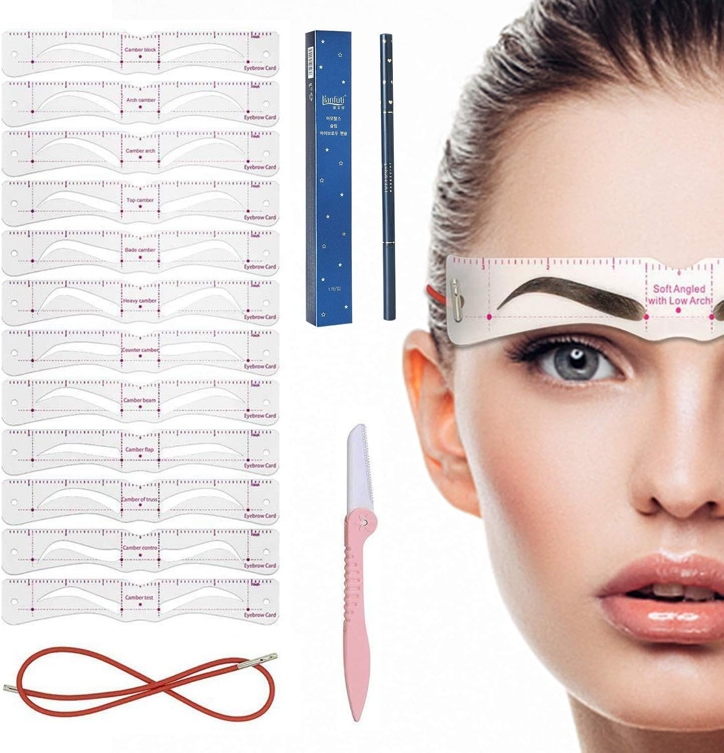 Eyebrow Stencil for Beginners, 12 Styles Eyebrow Stencil Set with Fixed Rope and Eyebrow Shaver, Reusable DIY Stamp for Quick Makeup image number 6