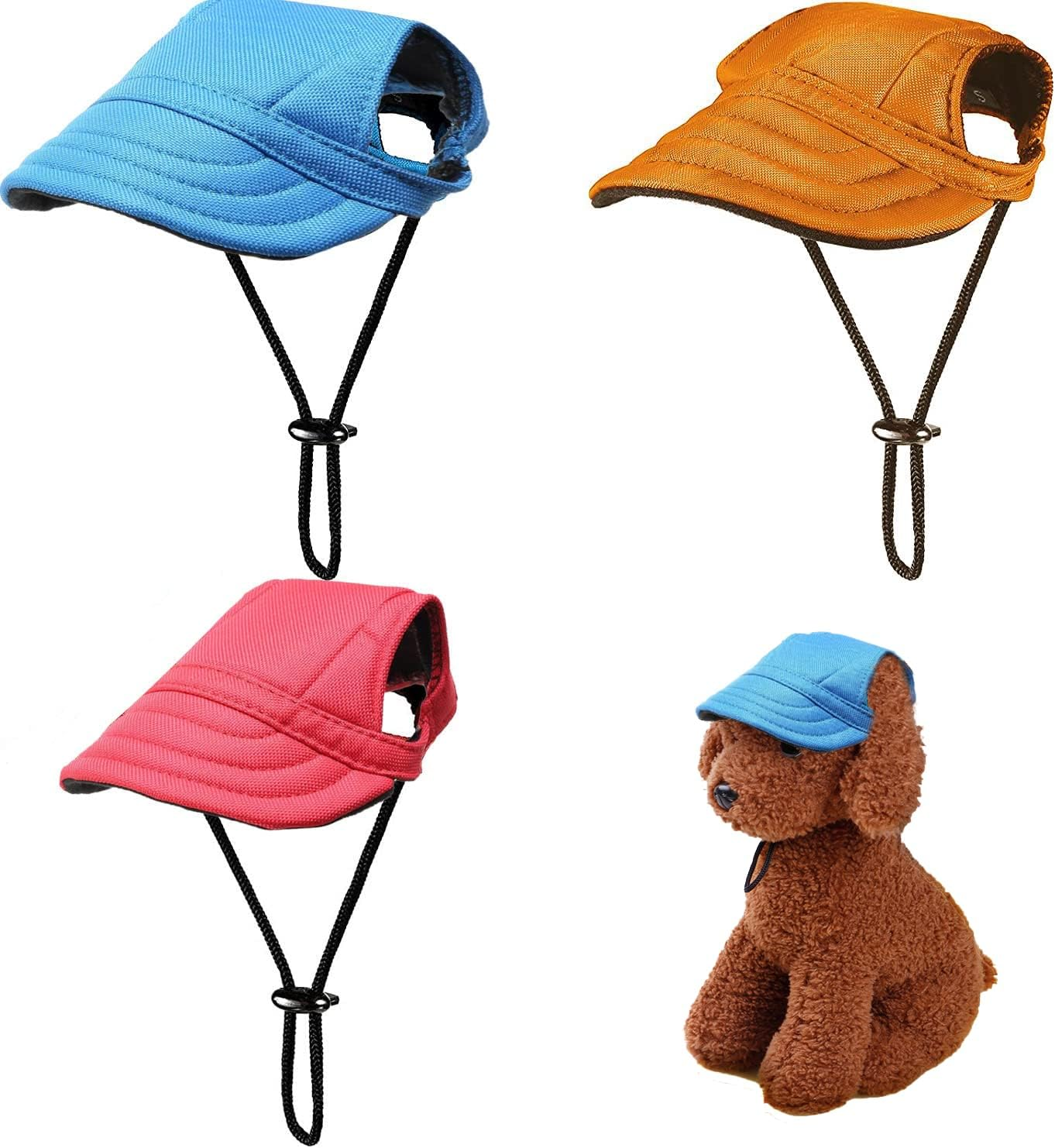 Nuatptin 3 Pieces Dog Baseball Cap with Ear Holes for Sun Protection, Breathable Outdoor Pet Visor Sunbonnet Outfit for Puppy, Adjustable Drawstring Dog Sport Hat for Small Medium Large Dogs Kitten image number 6