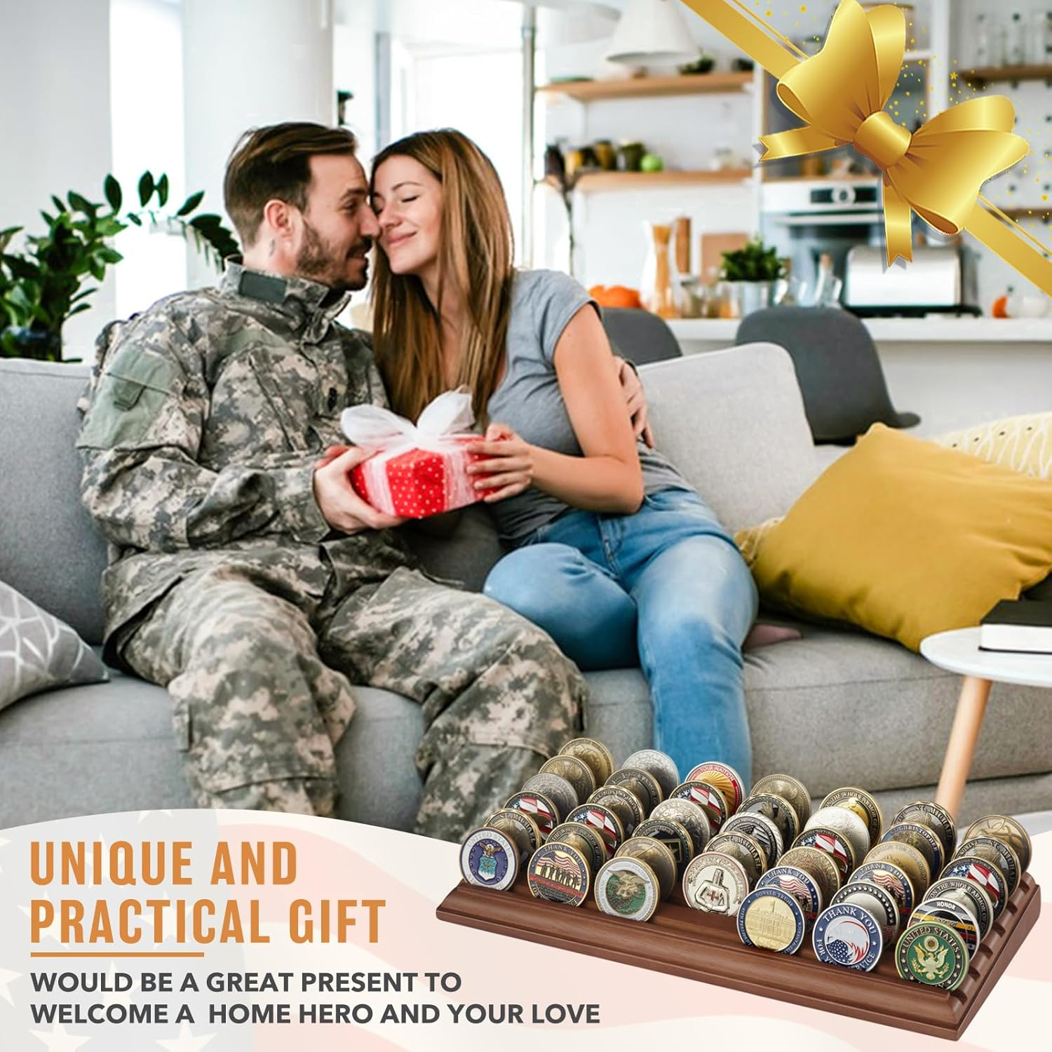 LIUYALO Military Challenge Coins Display Stand - 6 Row (Walnut Wooden Base with Black Felt Background) - White image number 7