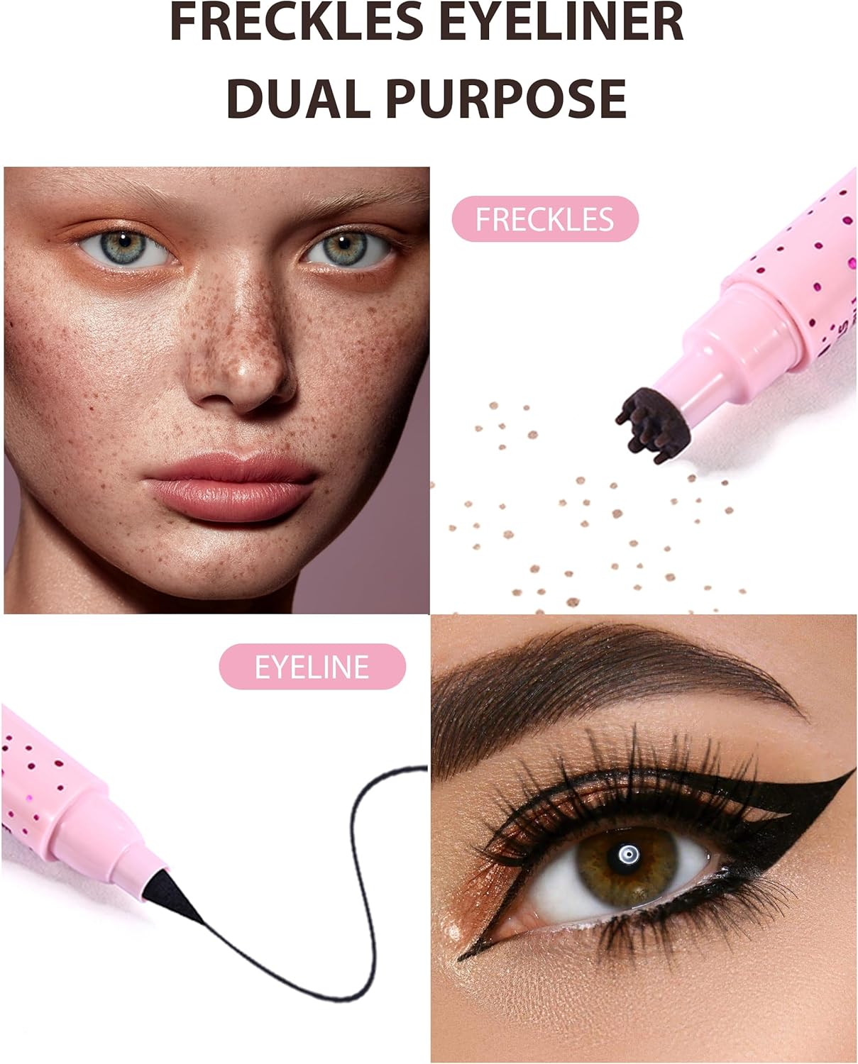 Erinde Natural Freckle Eyeliner Pen, 2 in 1 Liquid Freckle Stamp & Smudge-Proof Liquid Eyeliner, Long Lasting Waterproof Freckles Tattoo Marker, High Pigment Eye Liners 4# image number 2