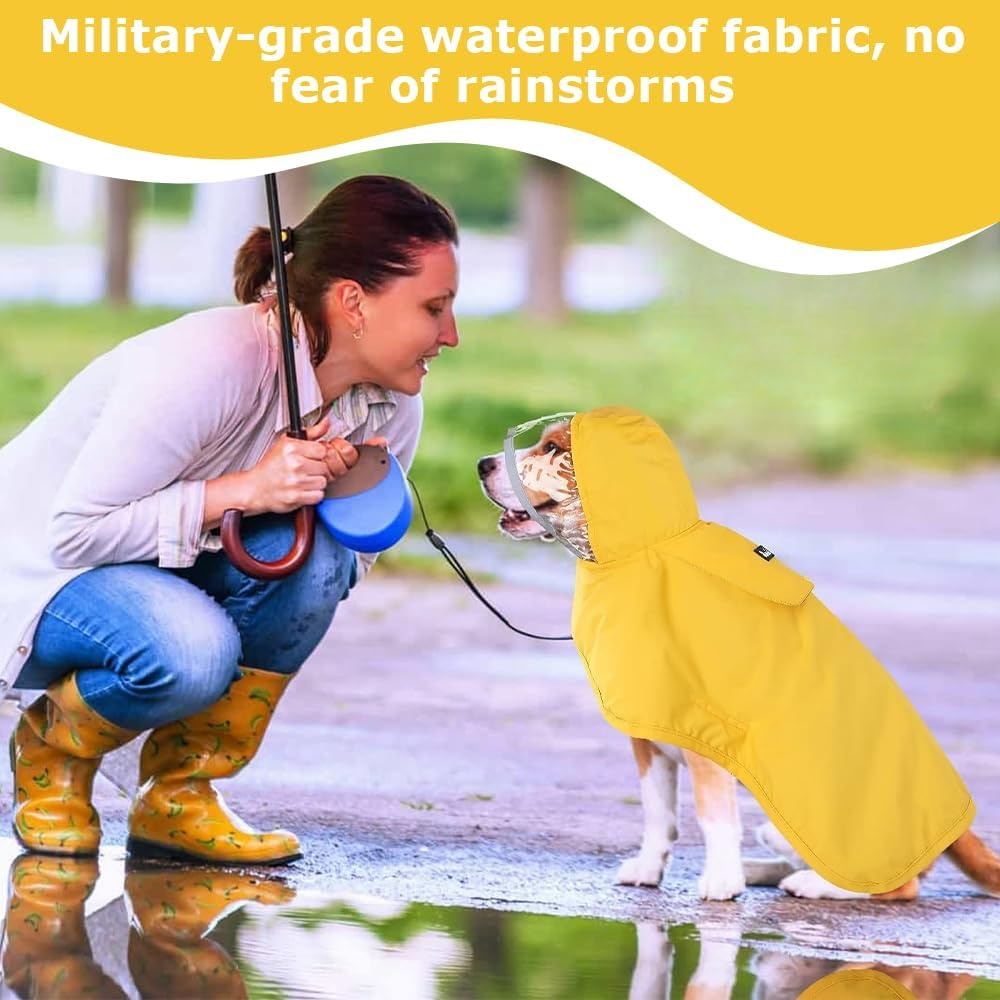 Adjustable Dog Raincoat with Hood, Waterproof Pet Rain Jacket with Reflective Strips, Lightweight & Safe Dog Poncho, Suitable for Pet Outdoor Walks