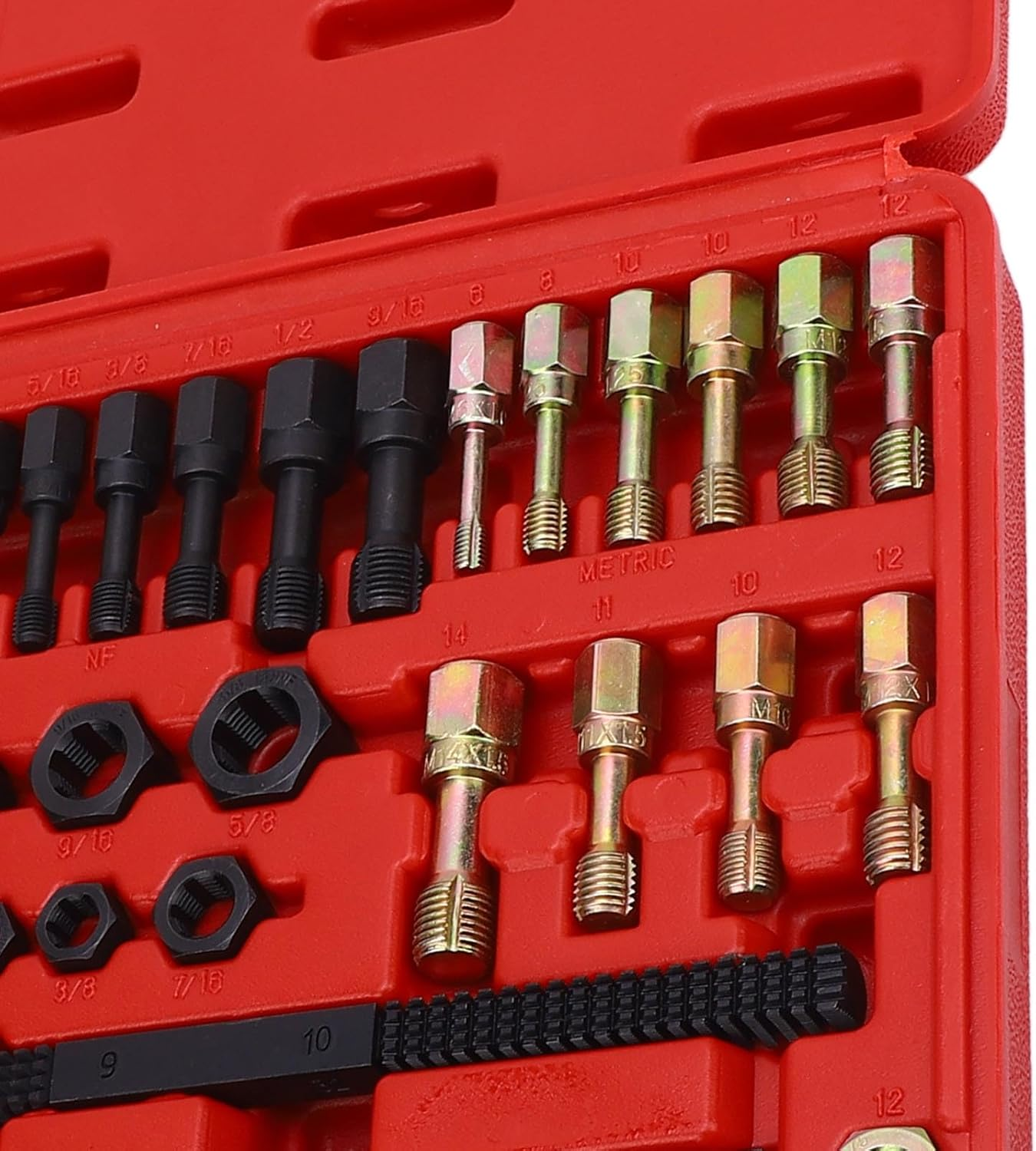 Thread Chaser Set 48Pcs Thread Repair Kit,Unc/Unf/Metric Thread Restoring Files Tap and Die Kit,With 24 Rethreading Dies,22 Rethreading Taps,2 SAE Thread Files Thread Restorer,For Most Metals image number 5