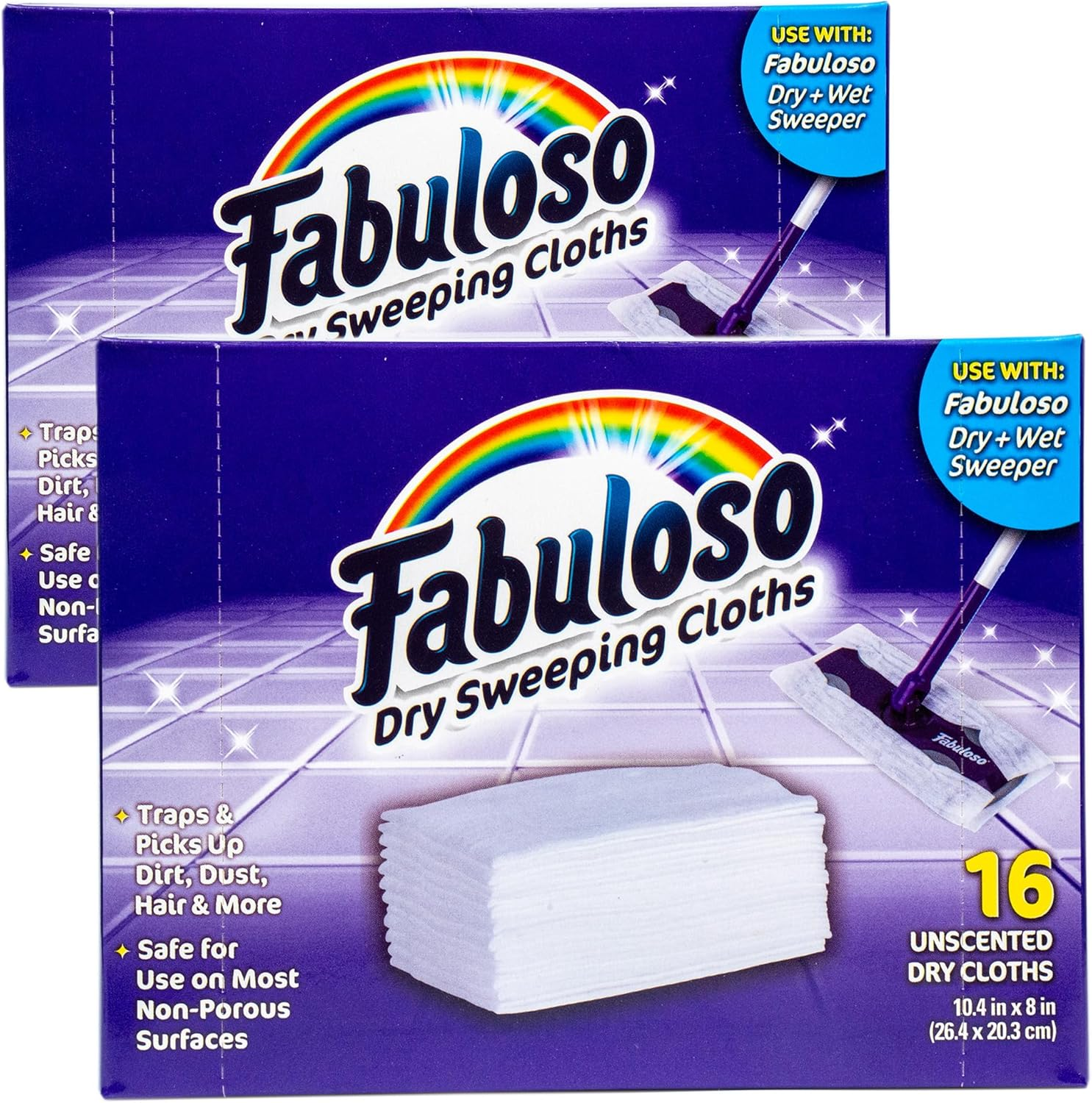 Fabuloso Dry and Wet Sweeper with Bonus 12 Dry Cleaning Pads| Clean Your Floors with Ease | 2-In-1 Sweeping and Light Mopping, Lightweight, Swivel Low-Profile Dust Mop,Purple image number 2