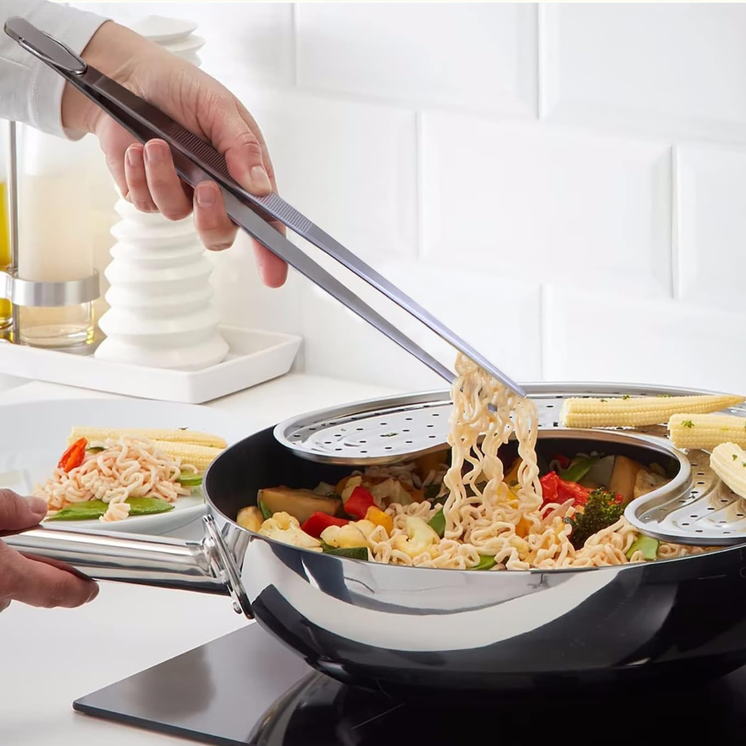 Lexziuo 1PCS Stainless Steel Food Tweezers - Reusable Kitchen Tongs for Cooking, Grilling, BBQ & Plating | Professional Chef Tweezers for Precision Handling, Garnishing & Serving image number 4